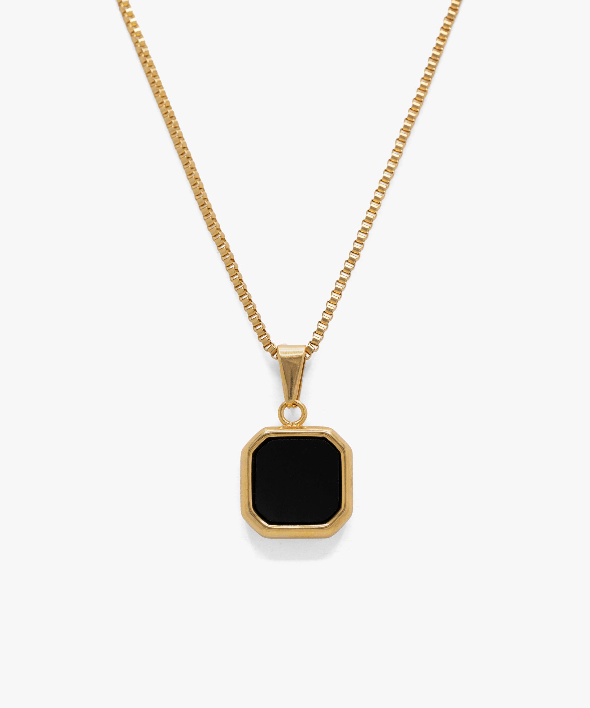 18k gold plated black stone pendant with box chain necklace, from NOVUS Amsterdam