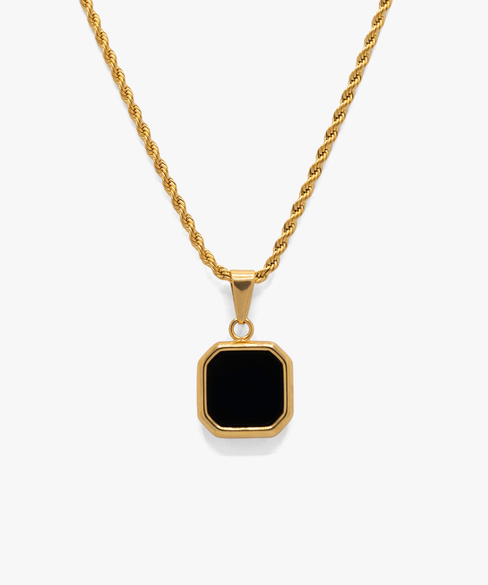 18k gold plated black stone pendant with rope chain necklace, from NOVUS Amsterdam