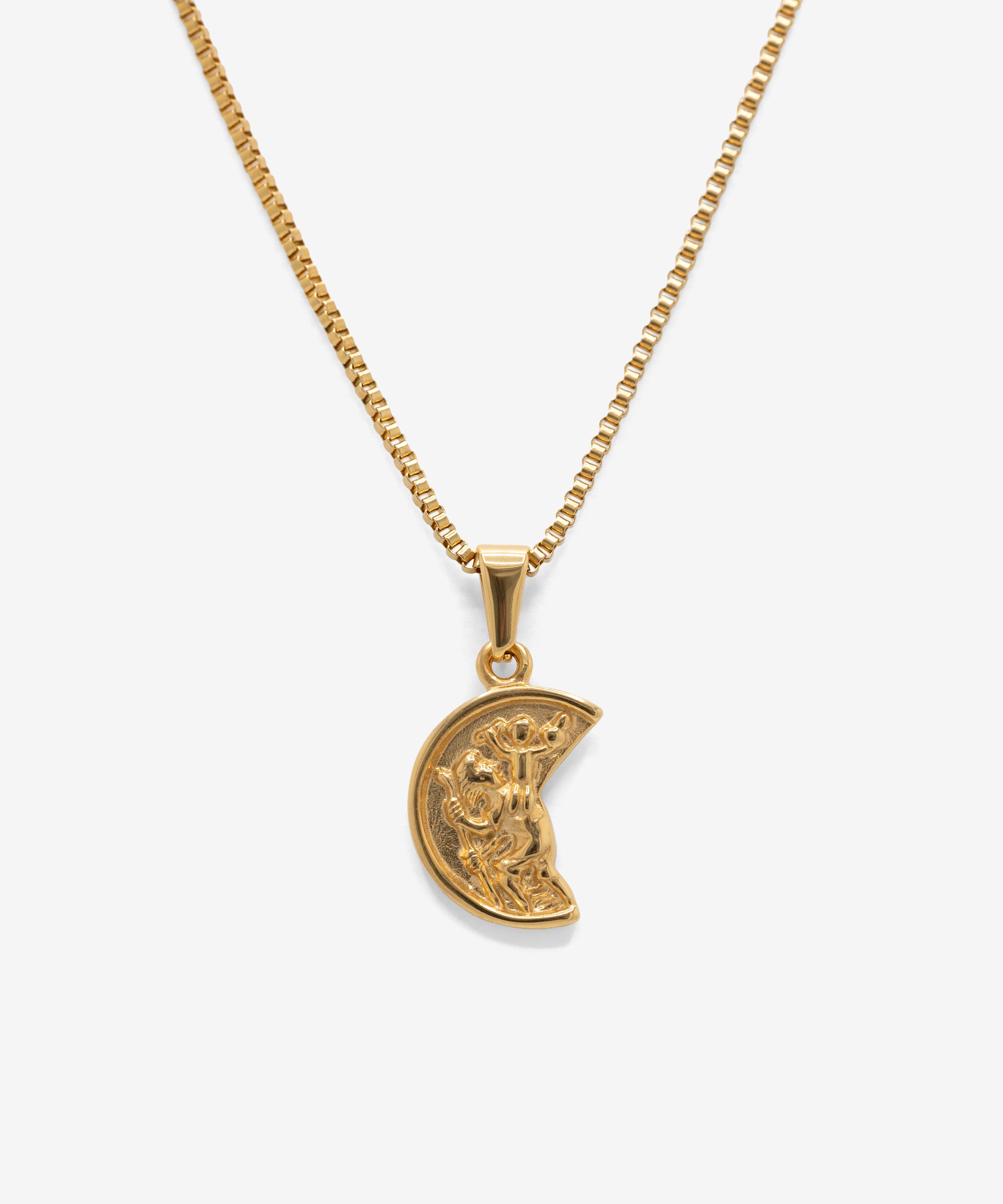 18k gold plated broken coin pendant with box chain necklace, from NOVUS Amsterdam