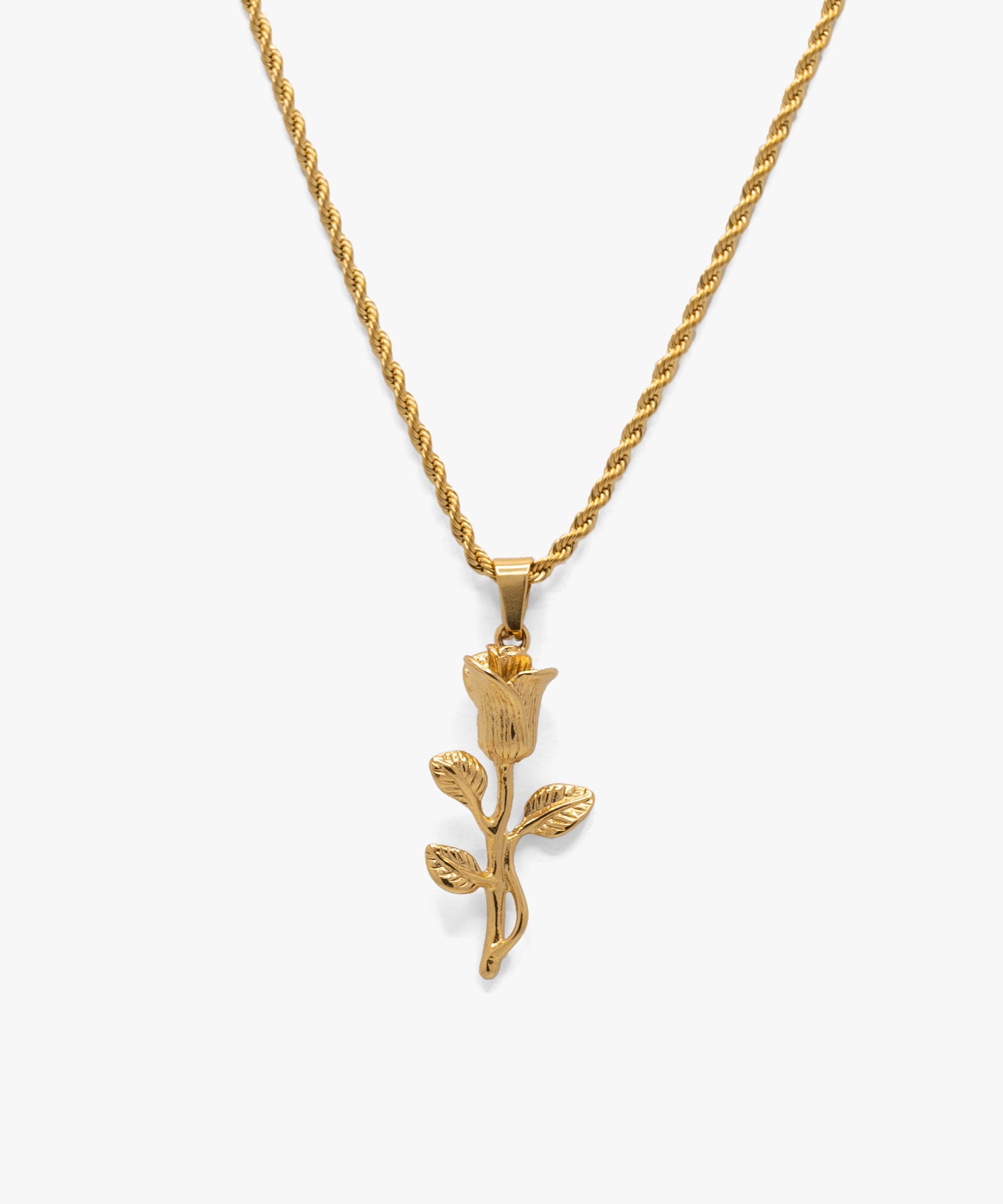 18k gold plated classic rose pendant with rope chain necklace, from NOVUS Amsterdam