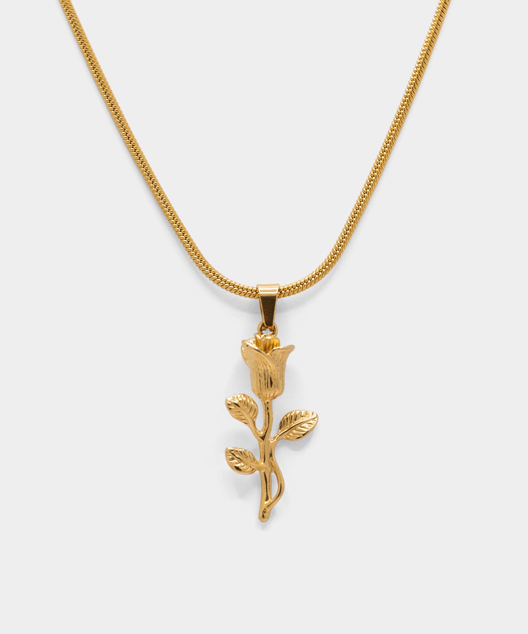 18k gold plated classic rose pendant with snake chain necklace, from NOVUS Amsterdam