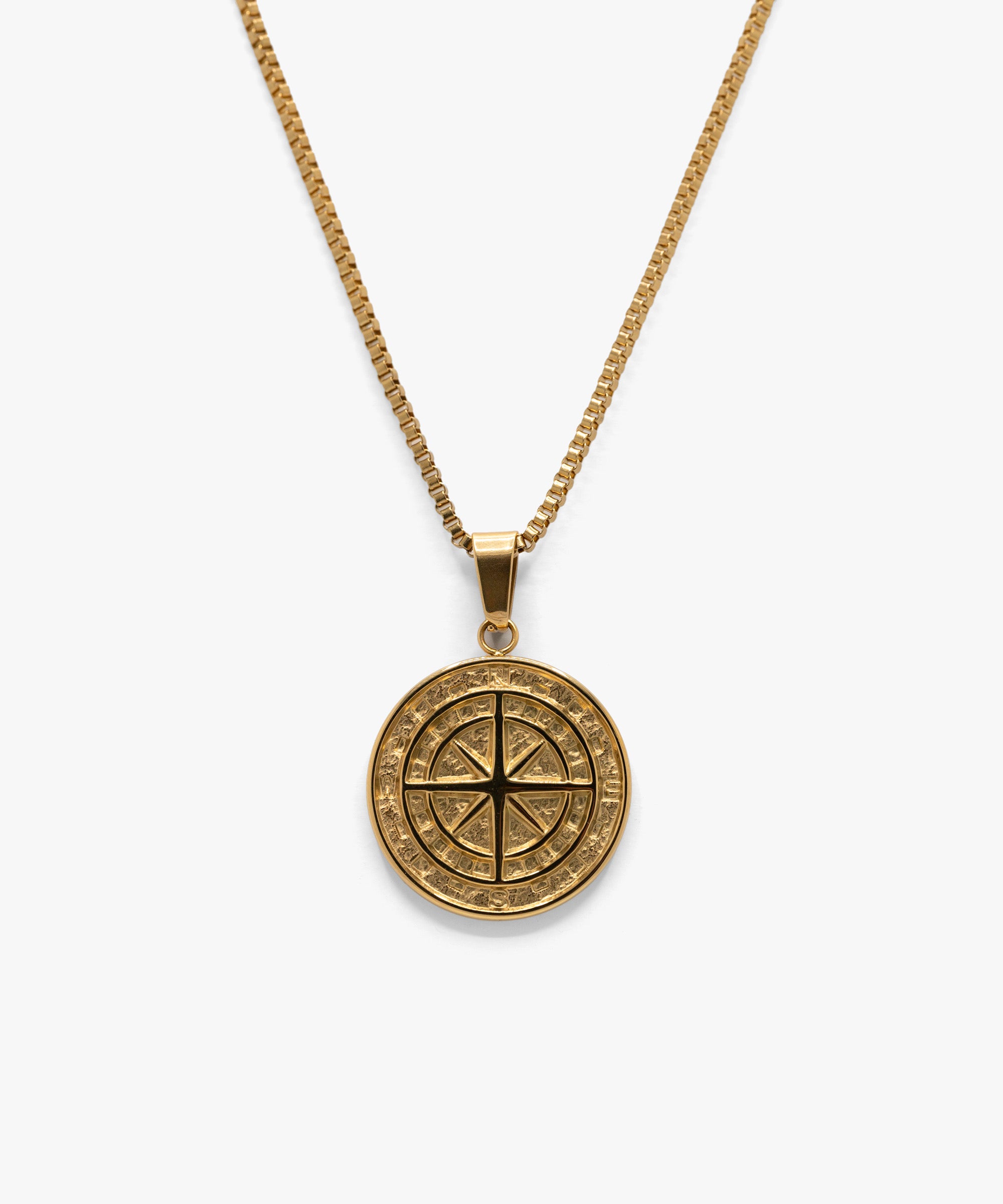 18k gold plated compass pendant with box chain necklace, from NOVUS Amsterdam