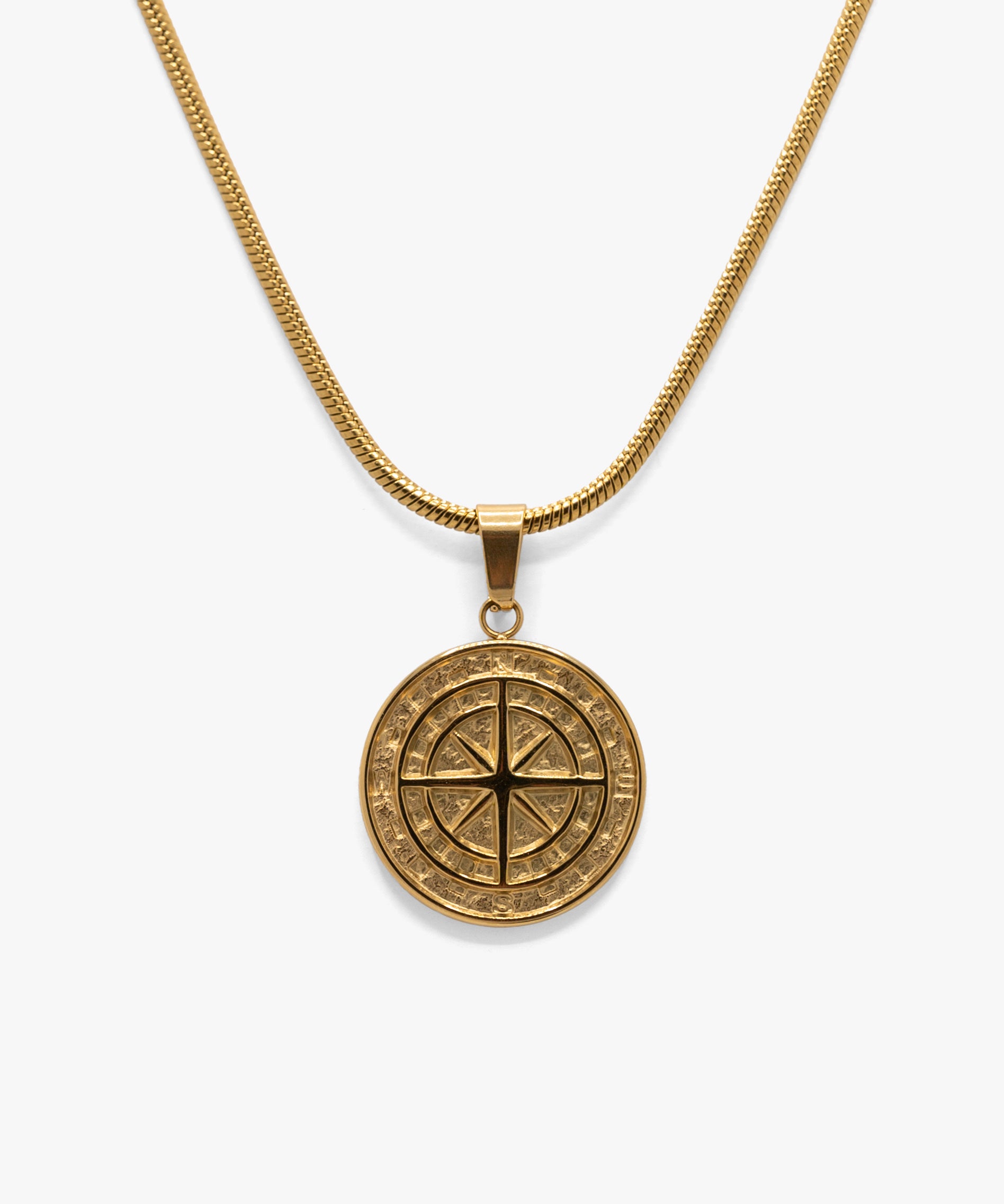 18k gold plated compass pendant with snake chain necklace, from NOVUS Amsterdam