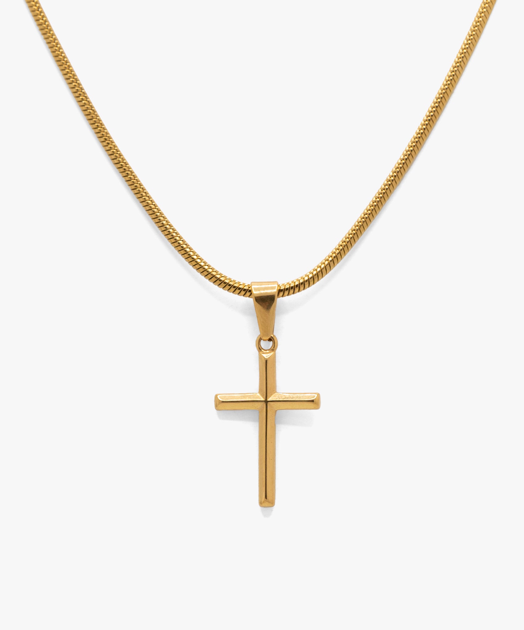 18k gold plated cross pendant with snake chain necklace, from NOVUS Amsterdam