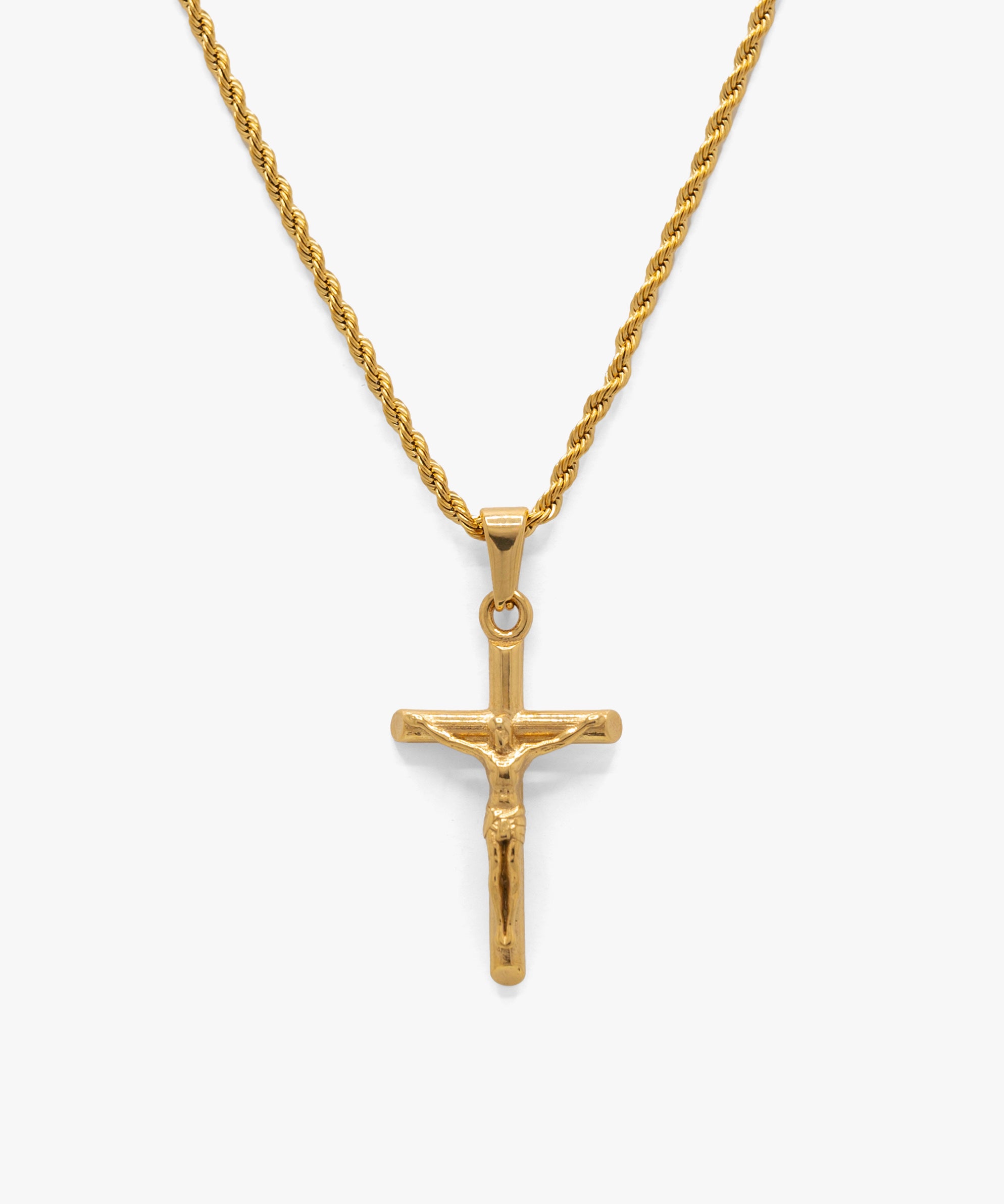 18k gold plated crucifix pendant with rope chain necklace, from NOVUS Amsterdam