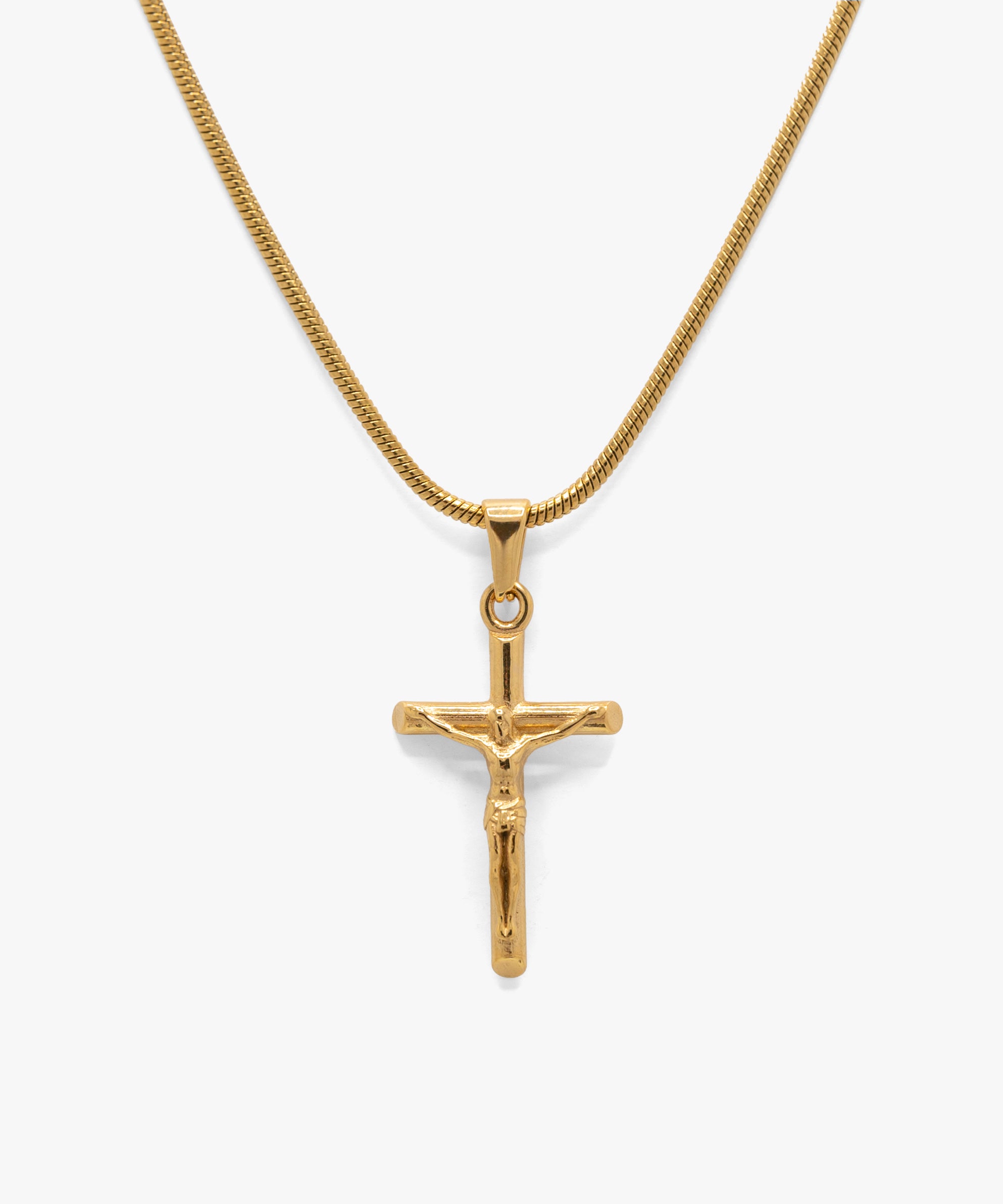 18k gold plated crucifix pendant with snake chain necklace, from NOVUS Amsterdam