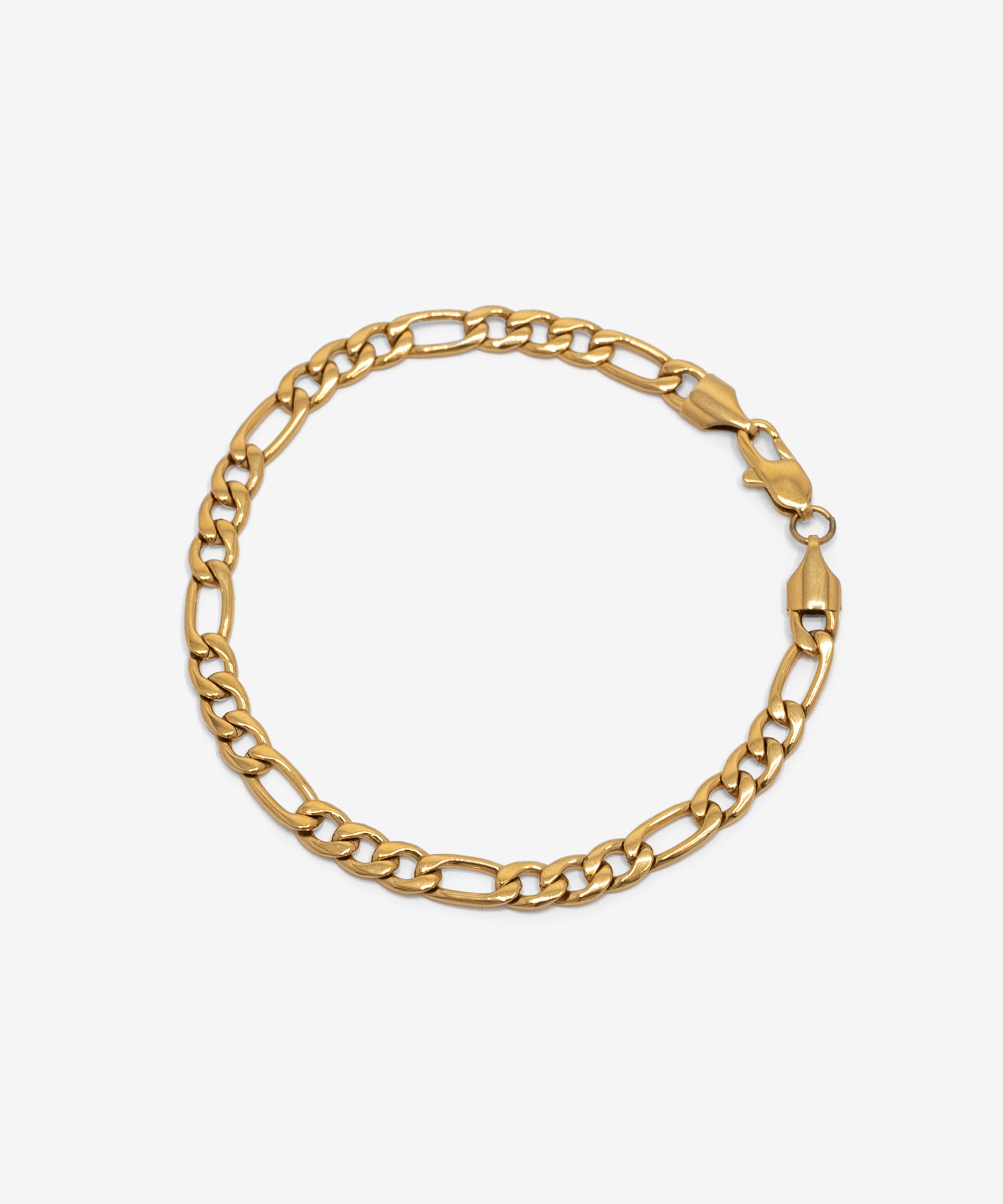 18k gold plated figaro bracelet with lobster clasp, 5 mm width, from NOVUS Amsterdam