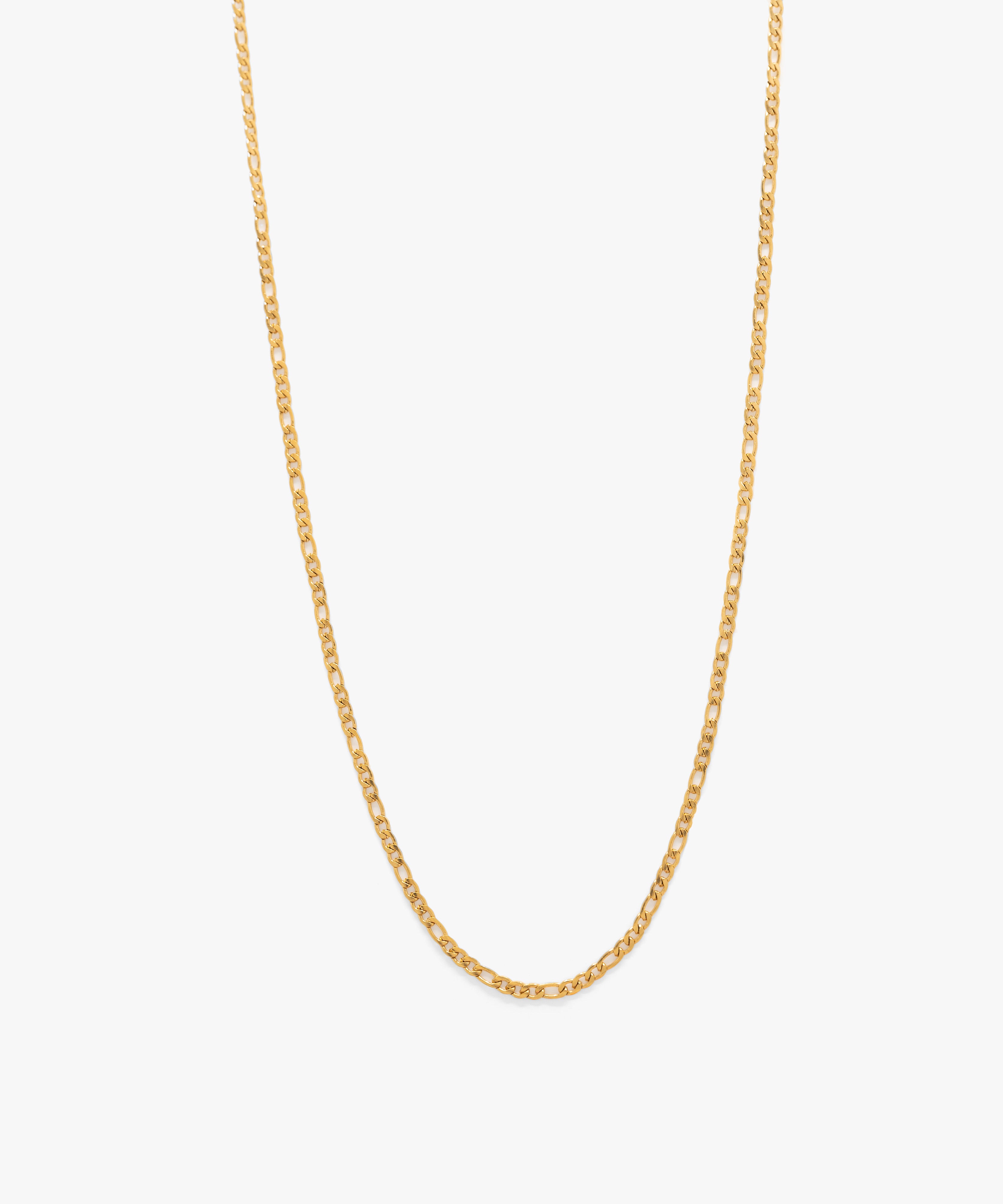 18k gold plated figaro chain necklace with lobster clasp, 3 mm width, from NOVUS Amsterdam