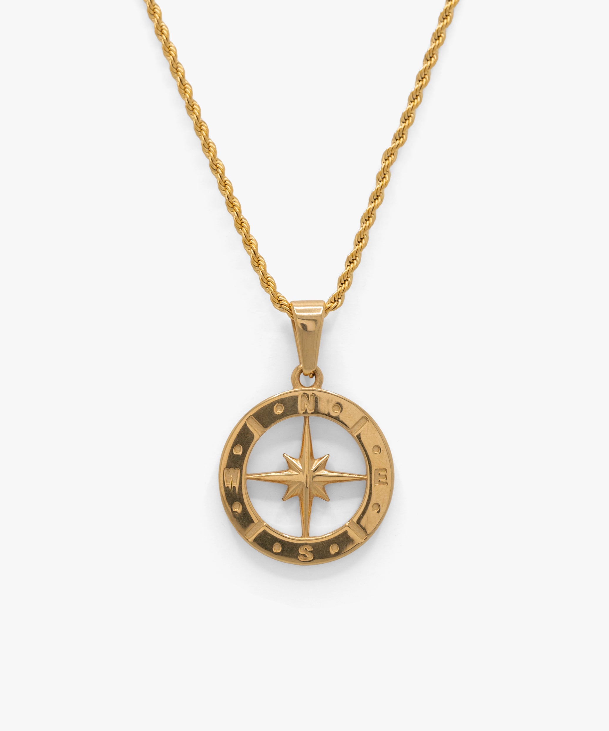 18k gold plated half compass pendant with rope chain necklace, from NOVUS Amsterdam