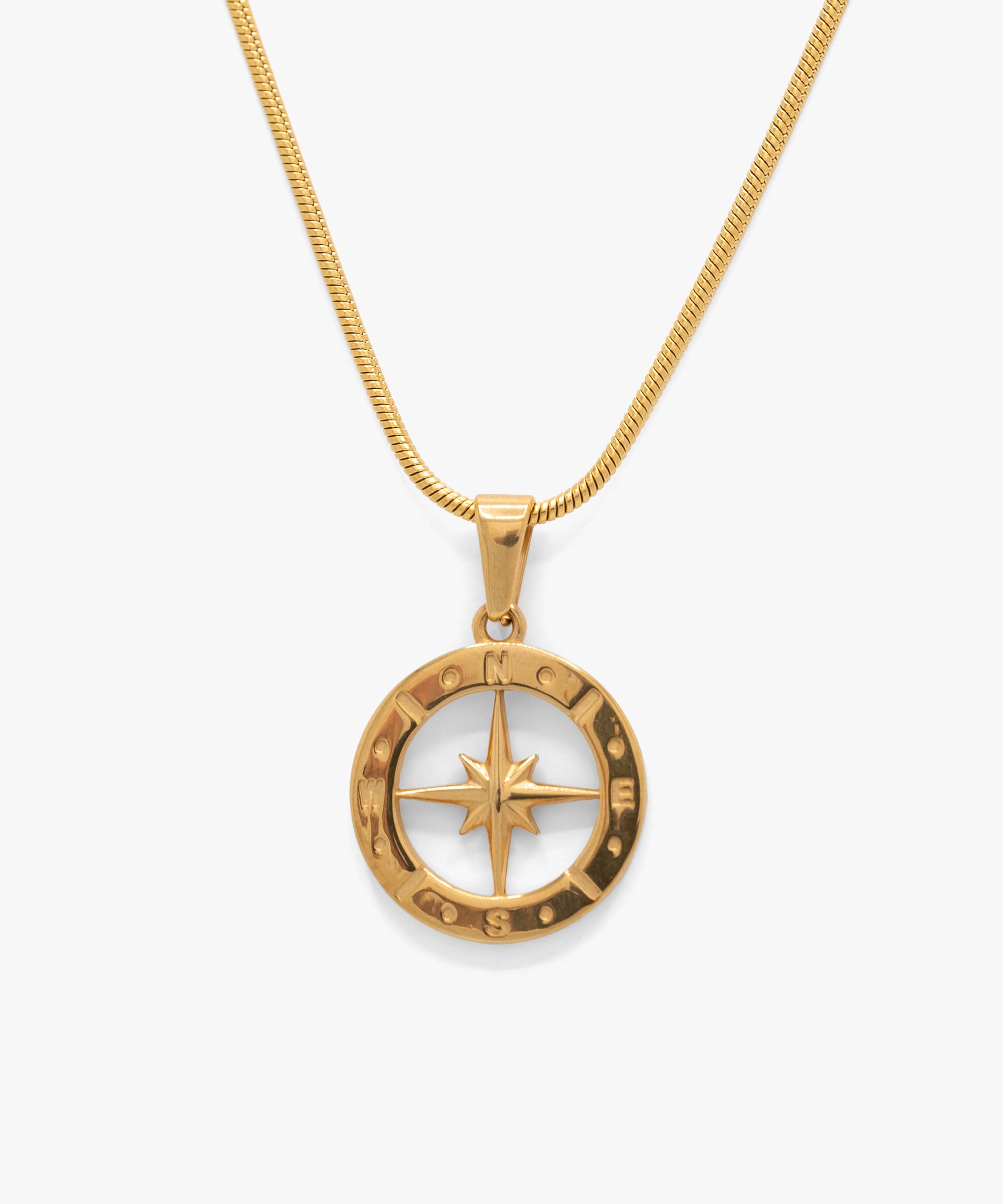 18k gold plated half compass pendant with snake chain necklace, from NOVUS Amsterdam