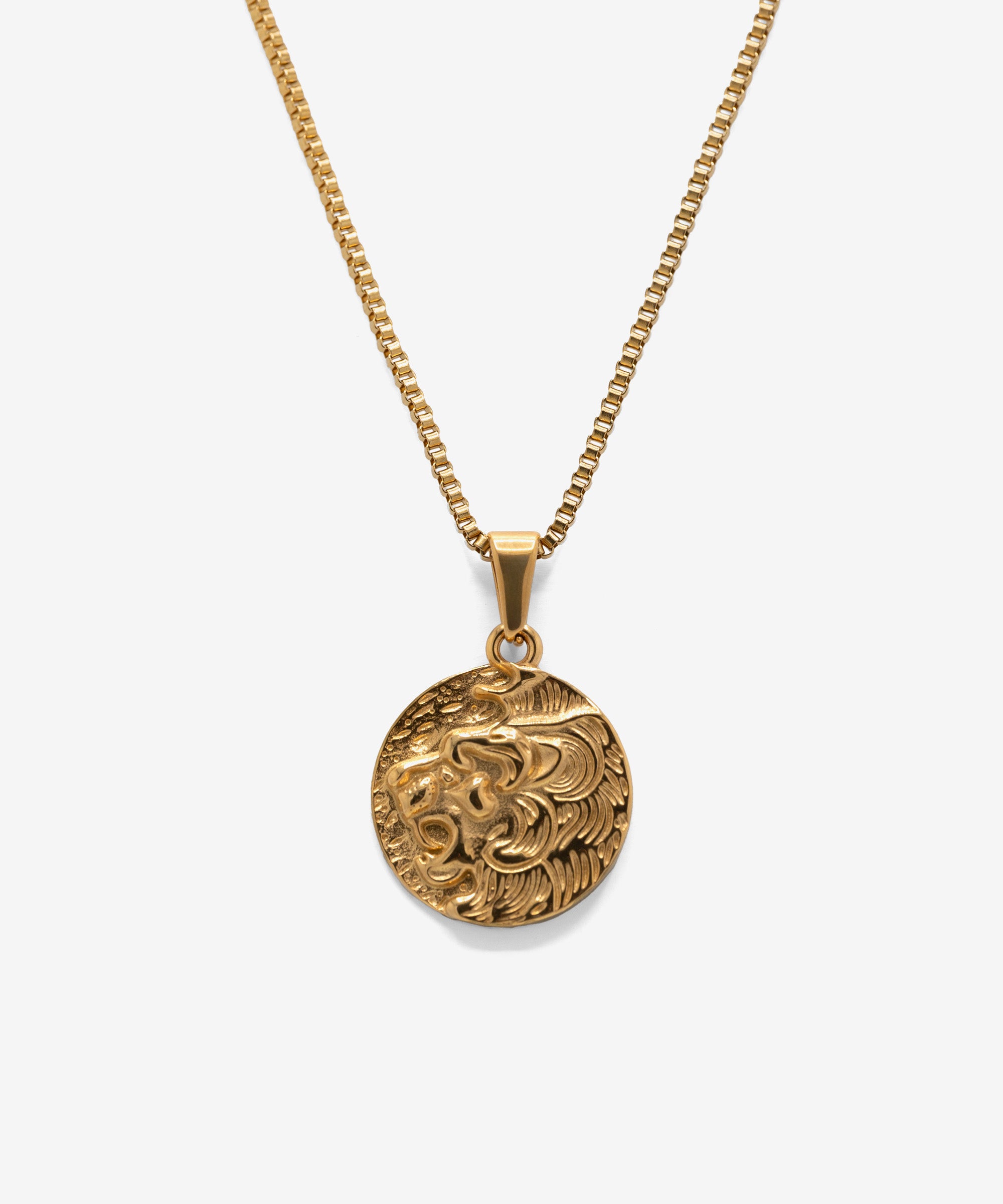 18k gold plated judah lion pendant with box chain necklace, from NOVUS Amsterdam