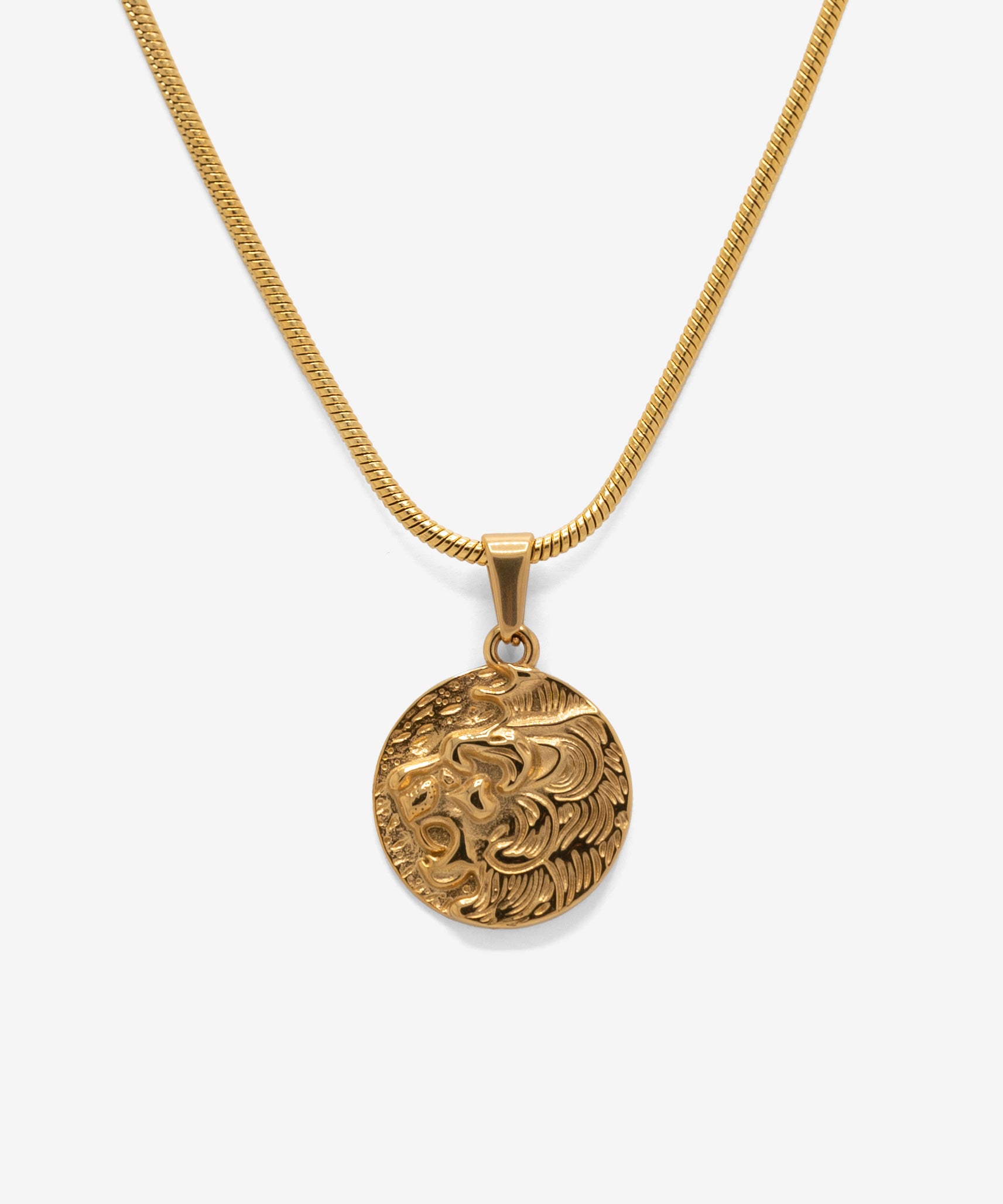 18k gold plated judah lion pendant with snake chain necklace, from NOVUS Amsterdam