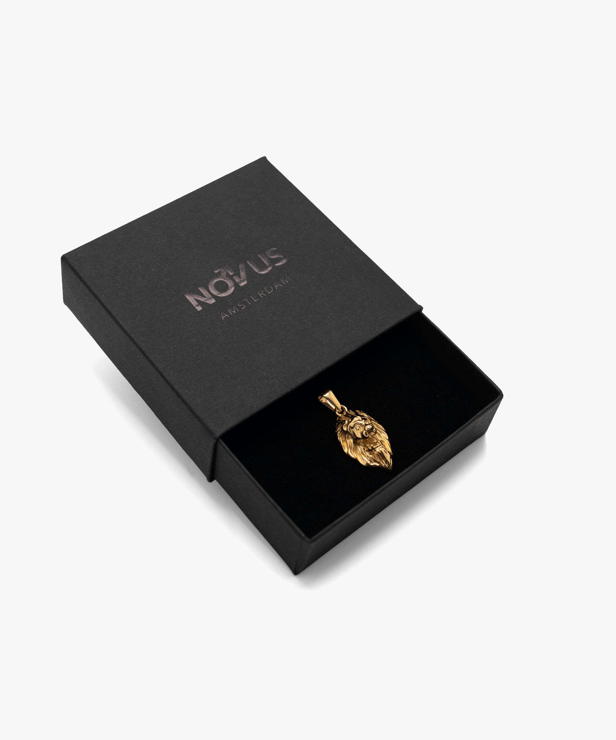 18k gold plated lion pendant with jewelry box, from NOVUS Amsterdam