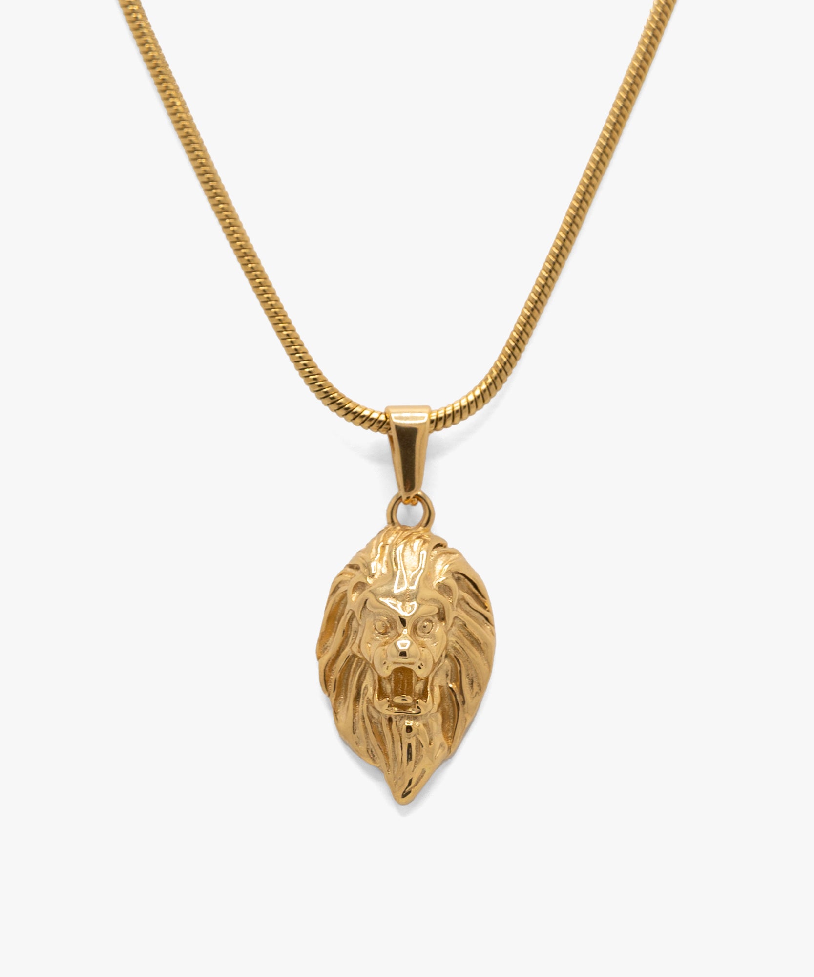 18k gold plated lion pendant with snake chain necklace, from NOVUS Amsterdam