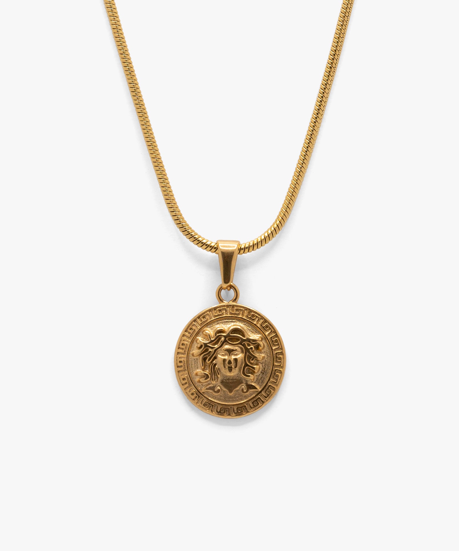 18k gold plated medusa pendant with snake chain necklace, from NOVUS Amsterdam