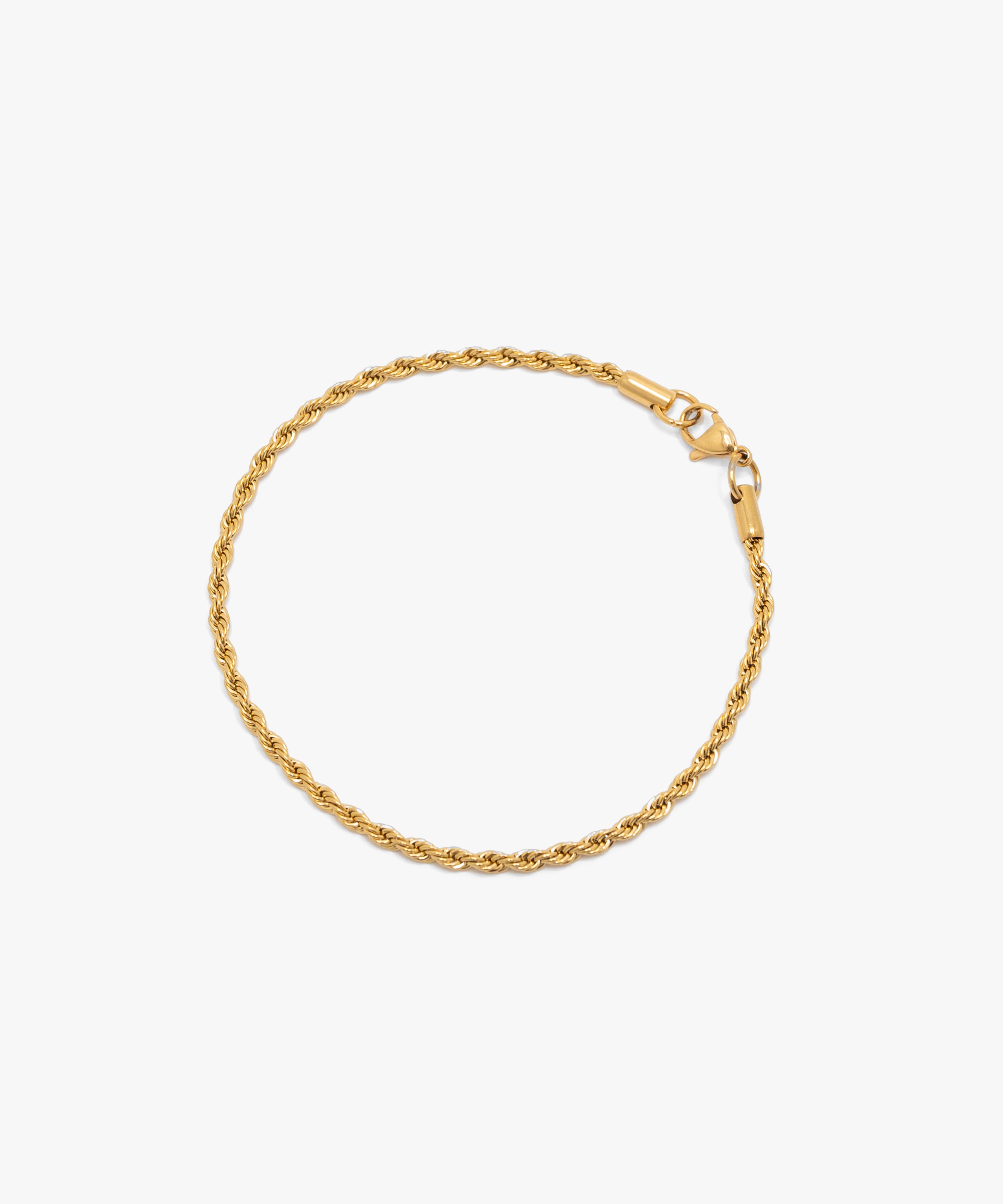 18k gold plated rope bracelet with lobster clasp, 3 mm width, from NOVUS Amsterdam