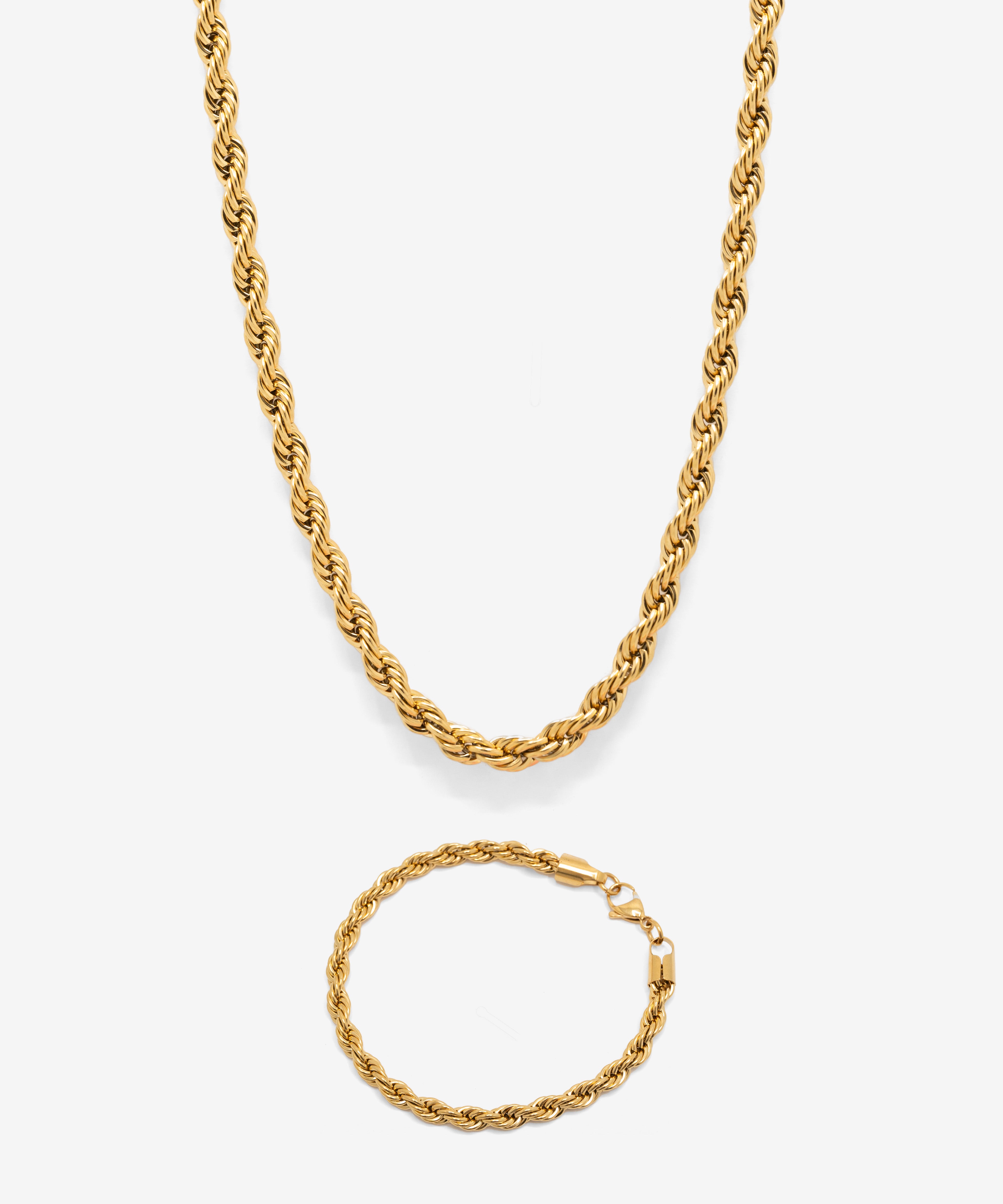 18k gold plated rope chain necklace and bracelet, 6 mm width, from NOVUS Amsterdam