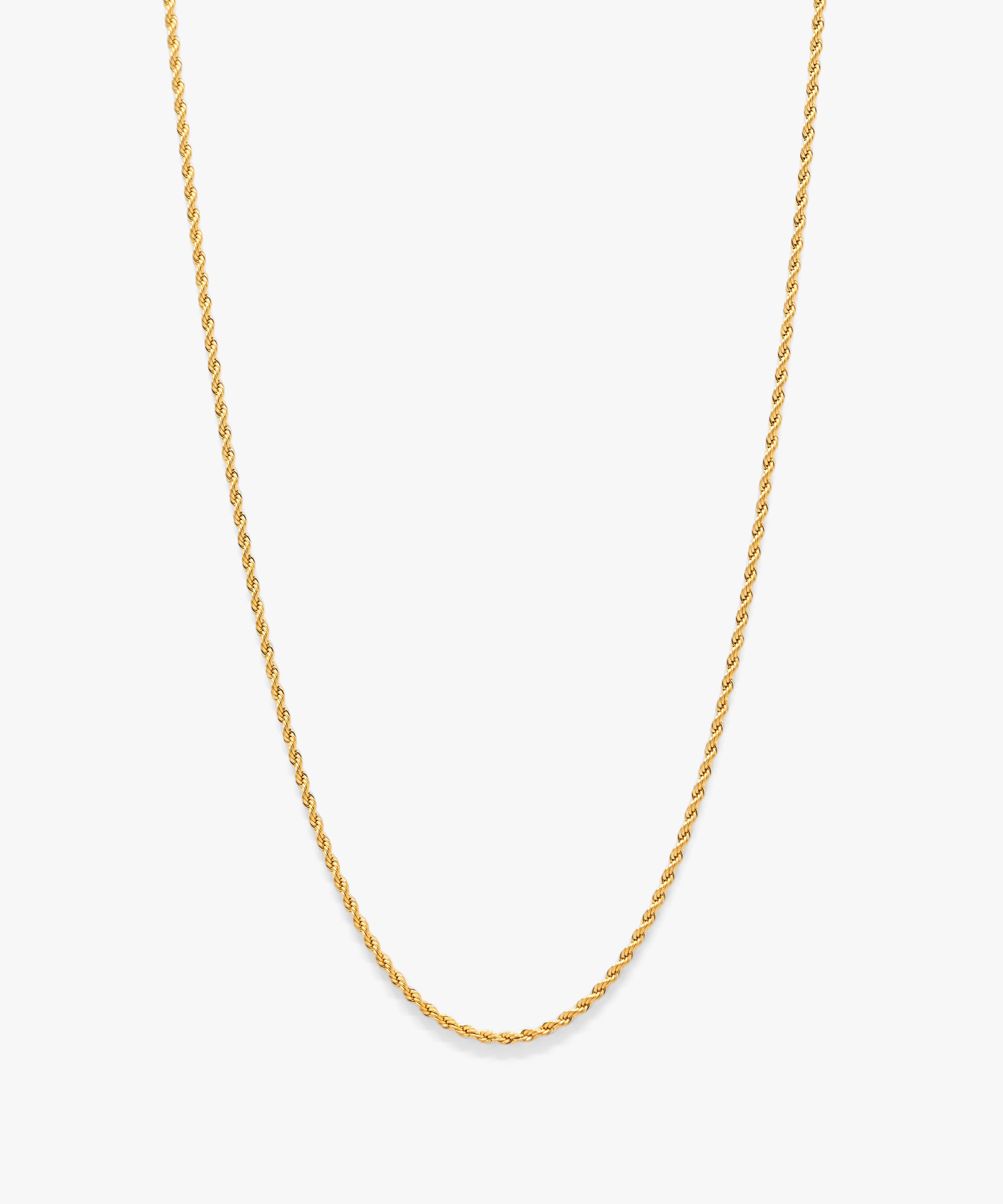 18k gold plated rope chain necklace with lobster clasp, 2 mm width, from NOVUS Amsterdam