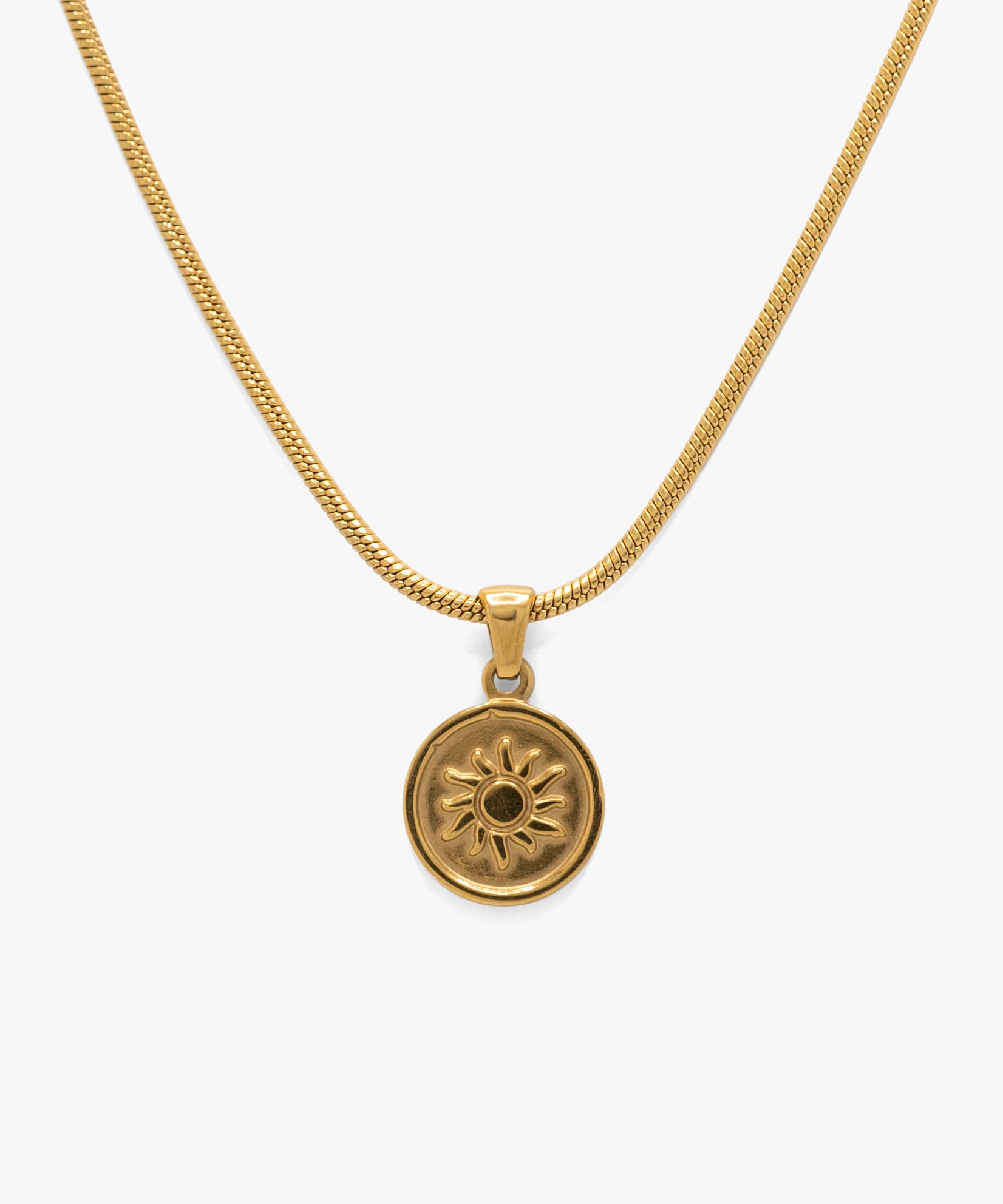 18k gold plated sun pendant with snake chain necklace, from NOVUS Amsterdam