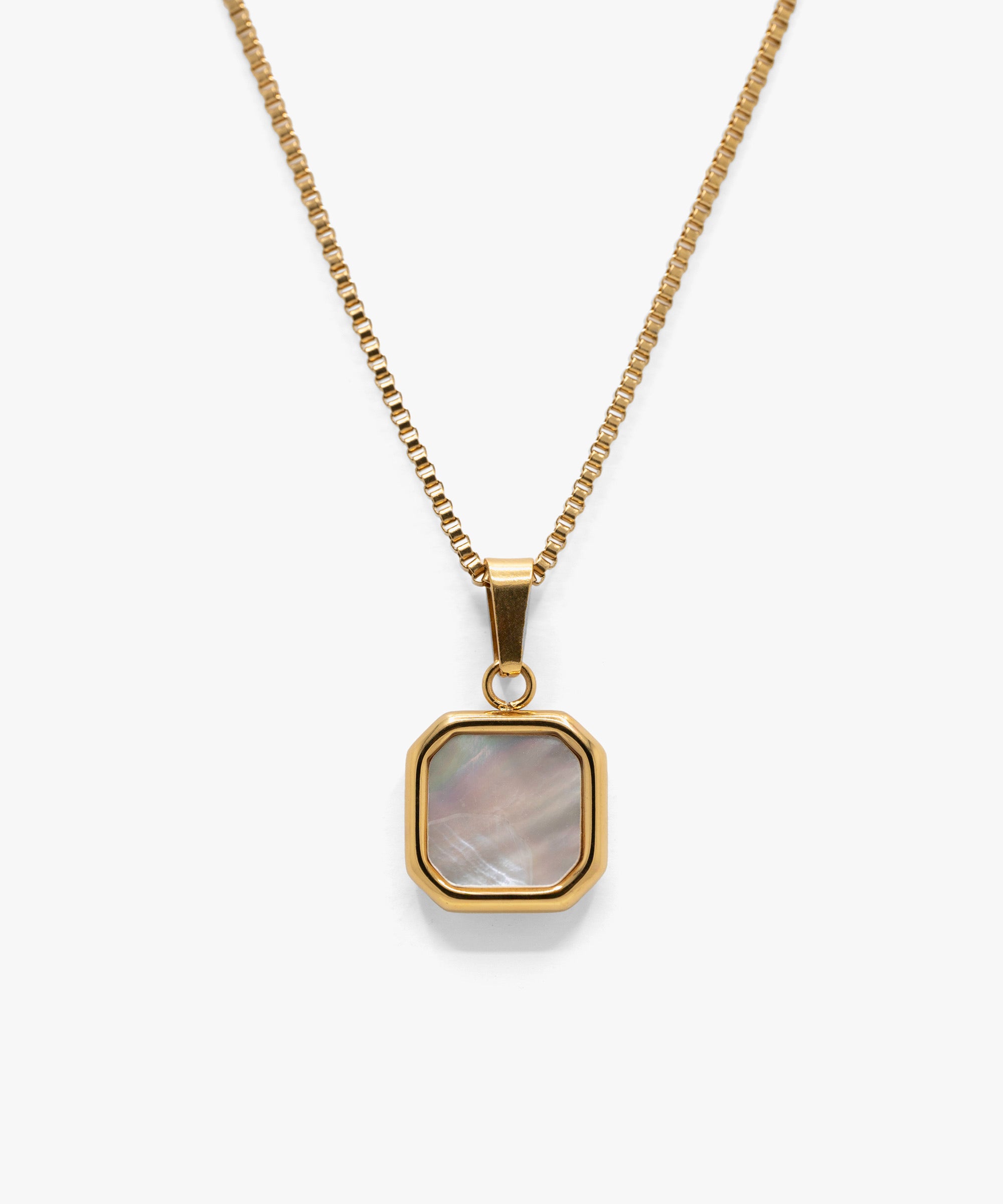 18k gold plated white stone pendant with box chain necklace, from NOVUS Amsterdam