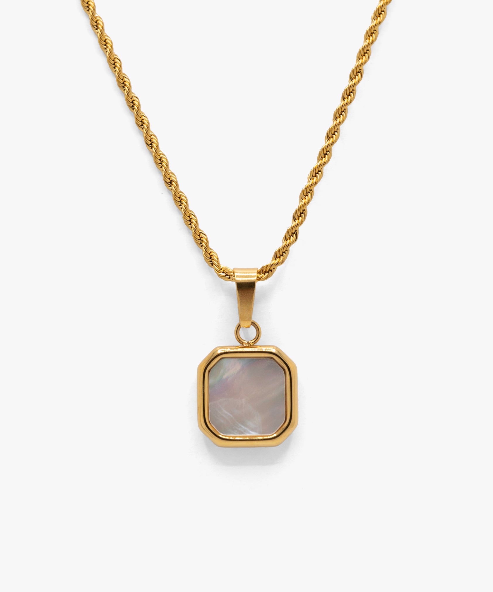 18k gold plated white stone pendant with rope chain necklace, from NOVUS Amsterdam