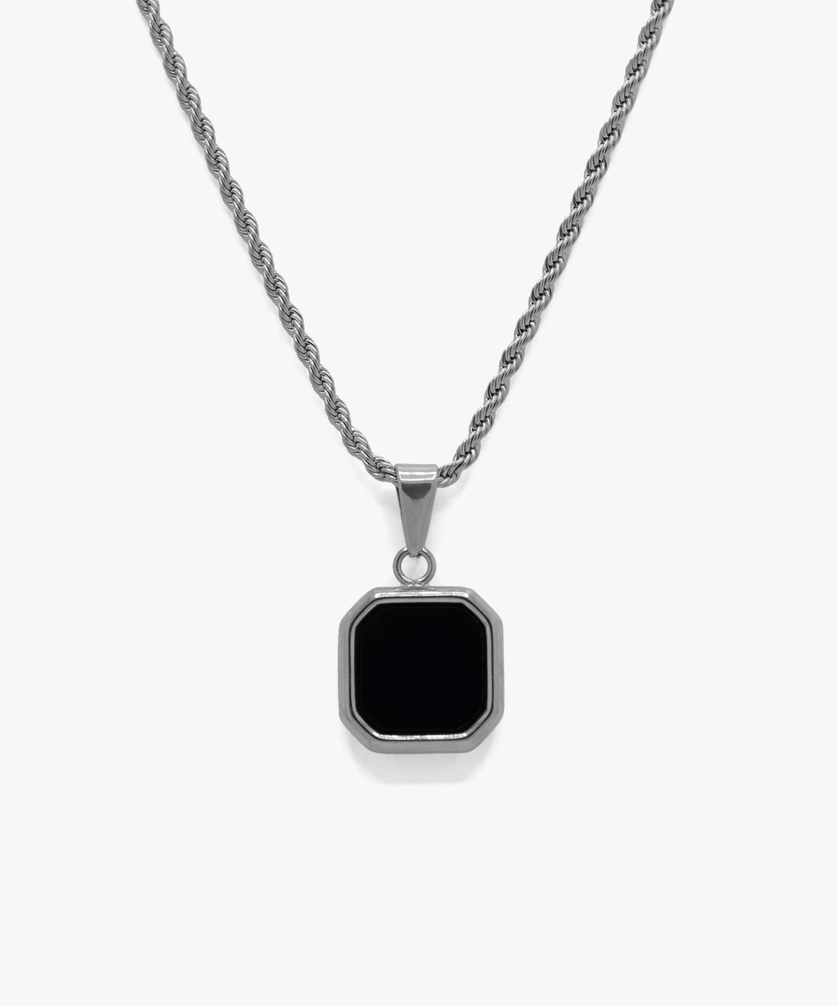 Silver black stone pendant with rope chain necklace, from NOVUS Amsterdam