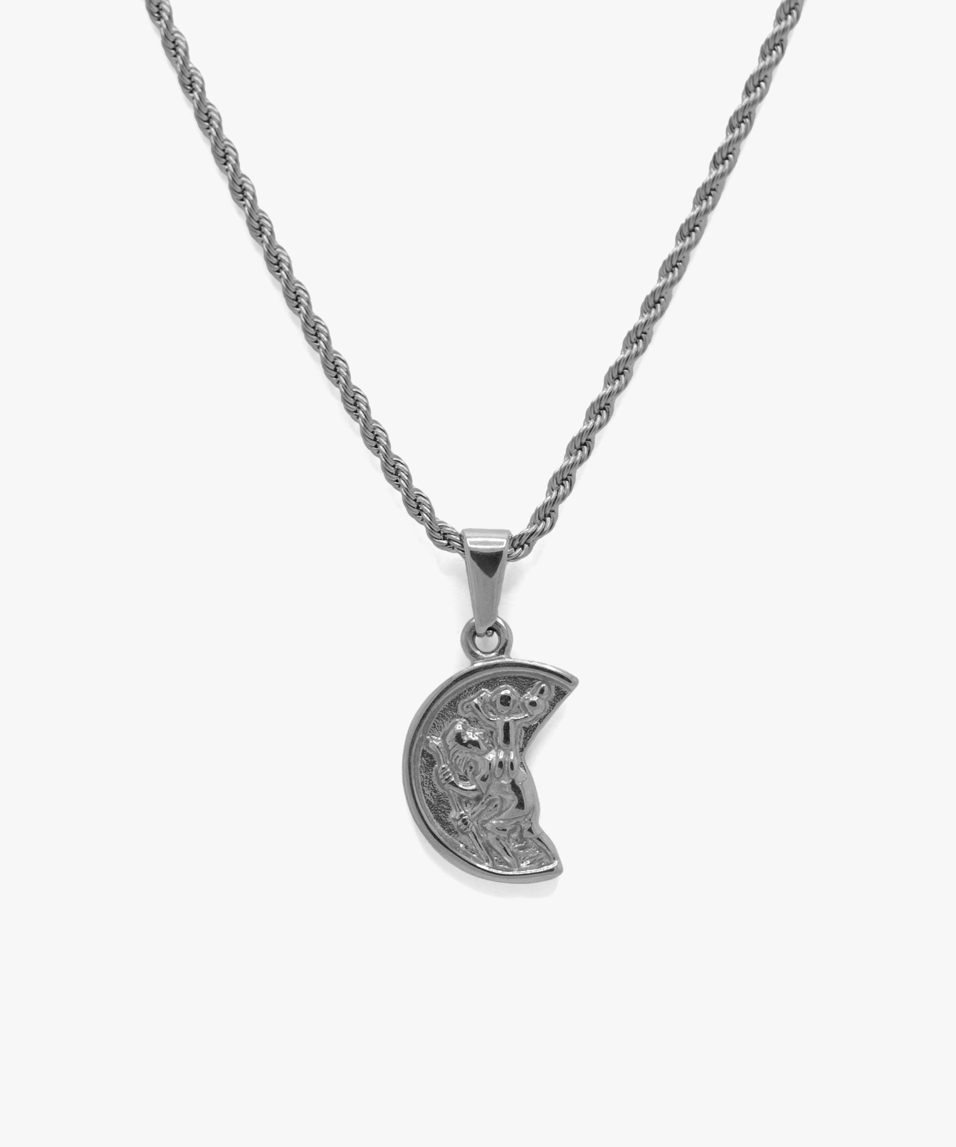 Silver broken coin pendant with rope chain necklace, from NOVUS Amsterdam