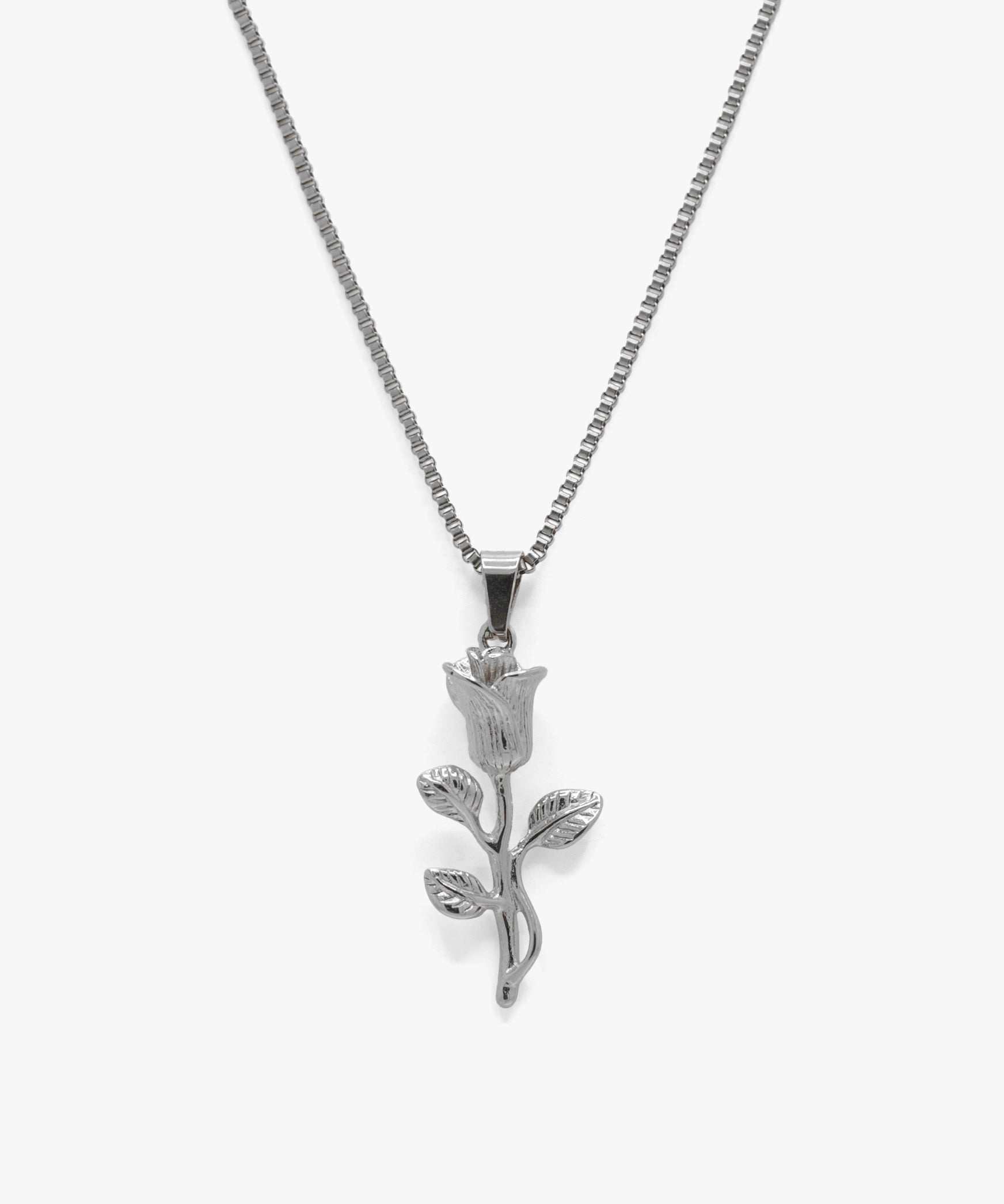 Silver classic rose pendant with box chain necklace, from NOVUS Amsterdam