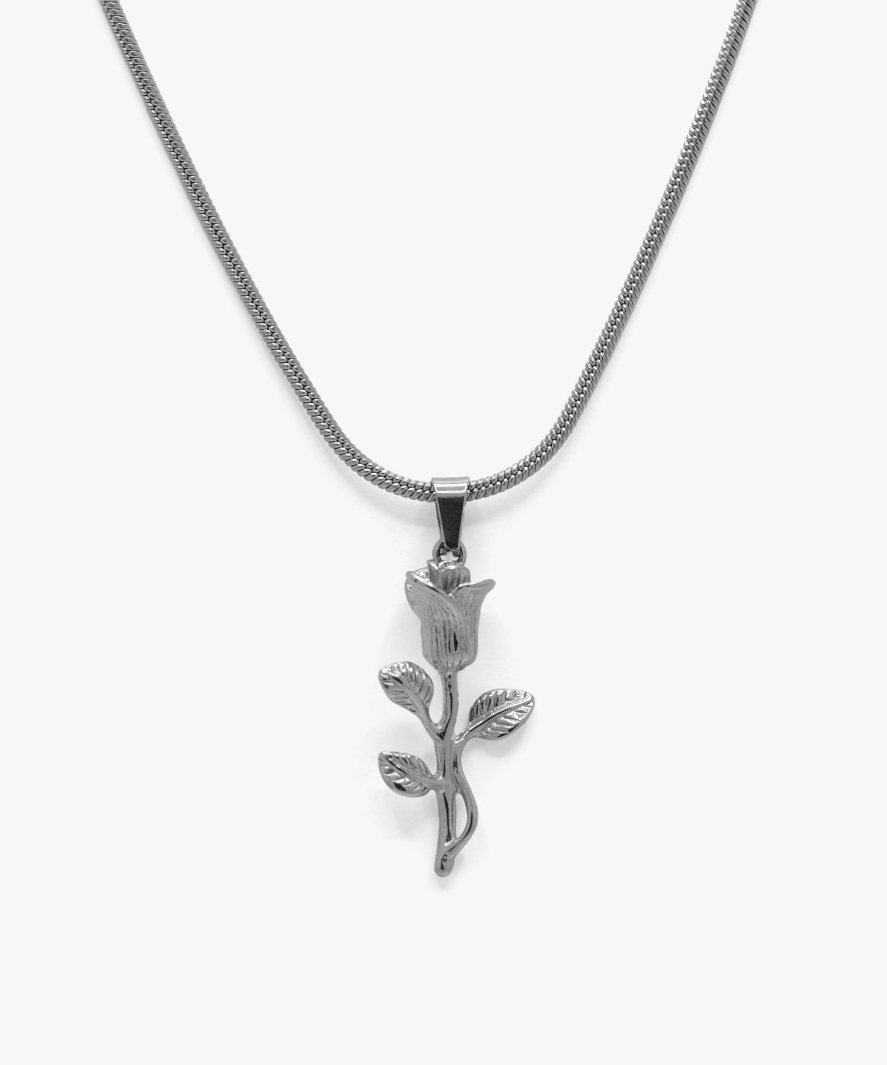 Silver classic rose pendant with snake chain necklace, from NOVUS Amsterdam