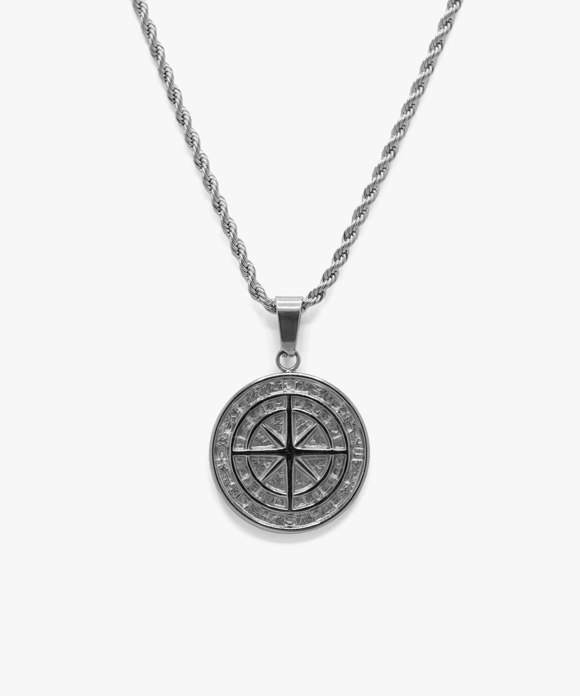 Silver compass pendant with rope chain necklace, from NOVUS Amsterdam