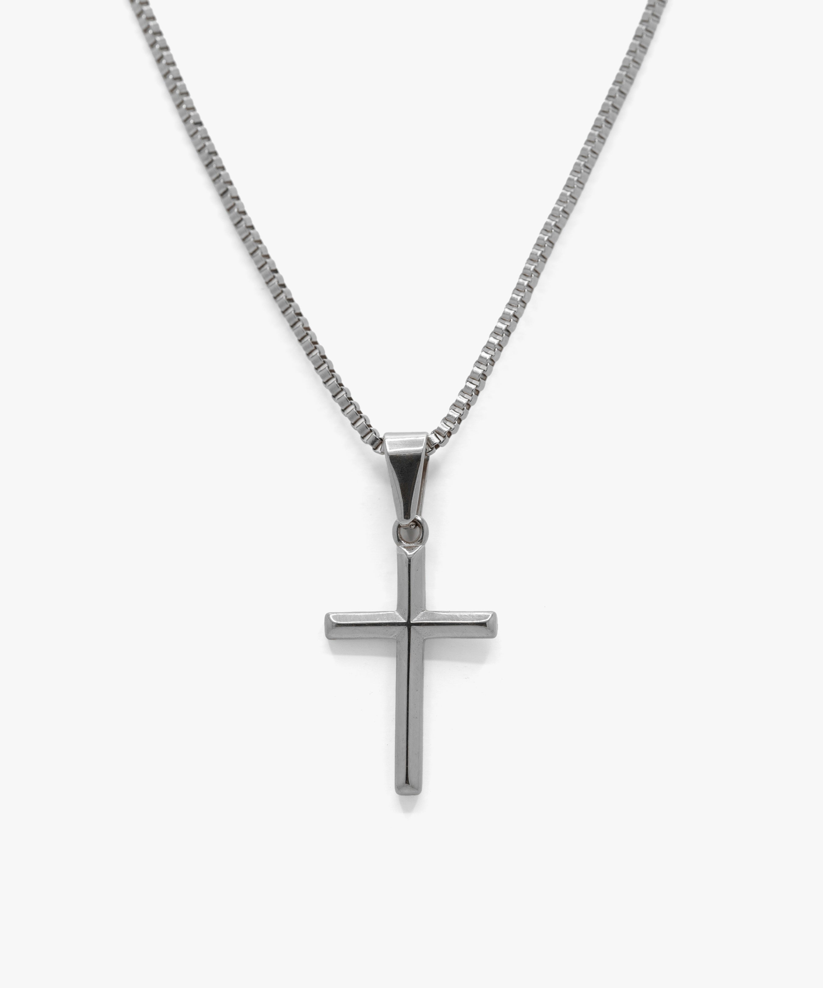 Silver cross pendant with box chain necklace, from NOVUS Amsterdam