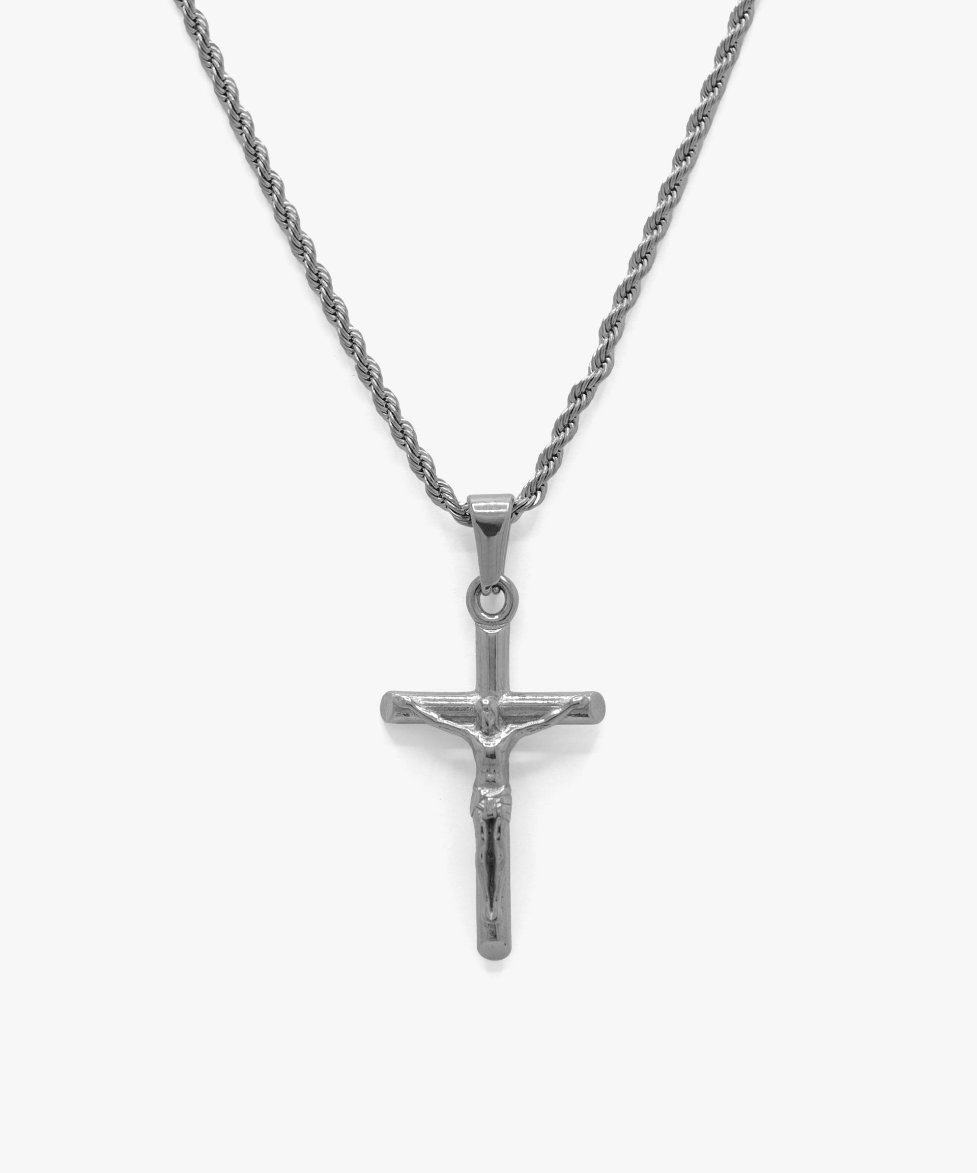 Silver crucifix pendant with rope chain necklace, from NOVUS Amsterdam