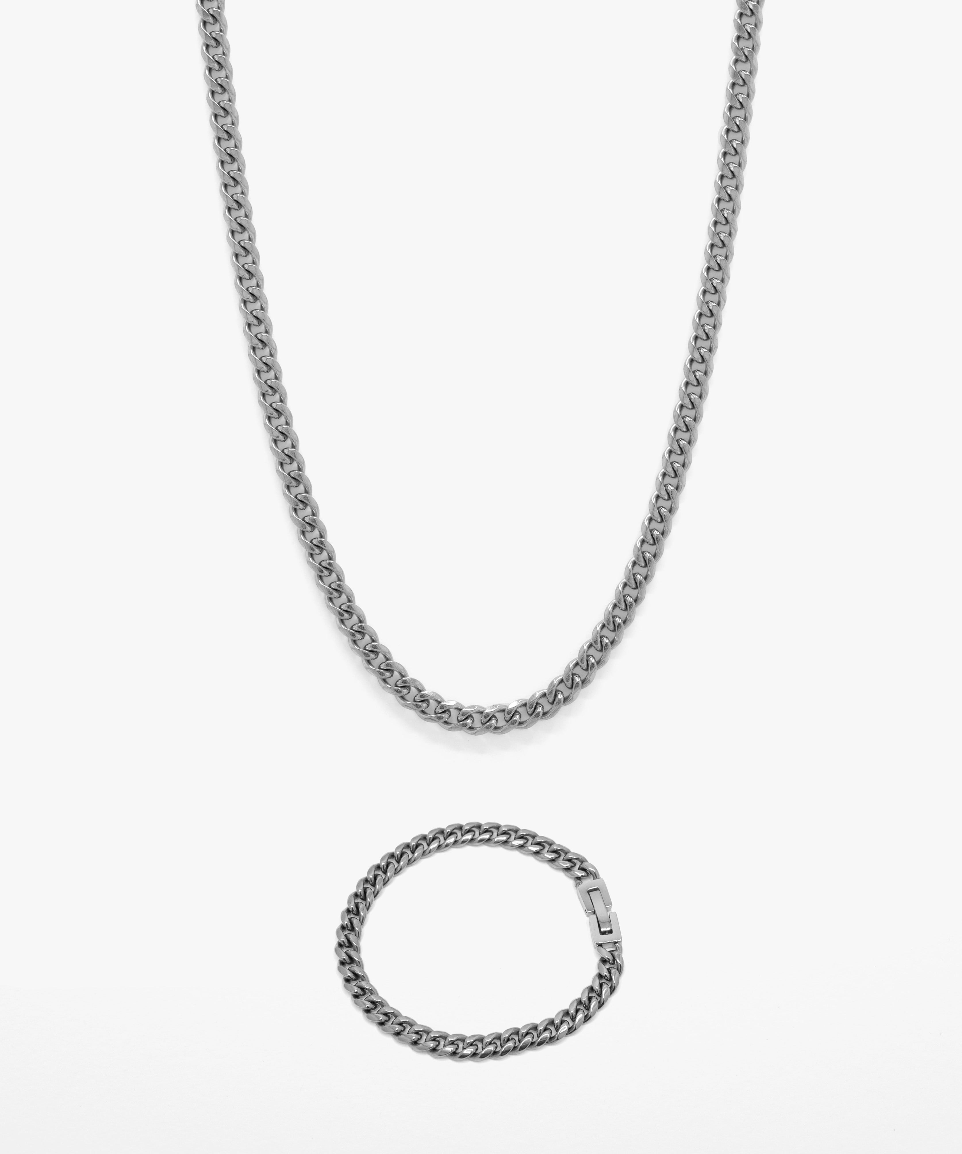 Silver cuban chain necklace and bracelet, 6 mm width, from NOVUS Amsterdam