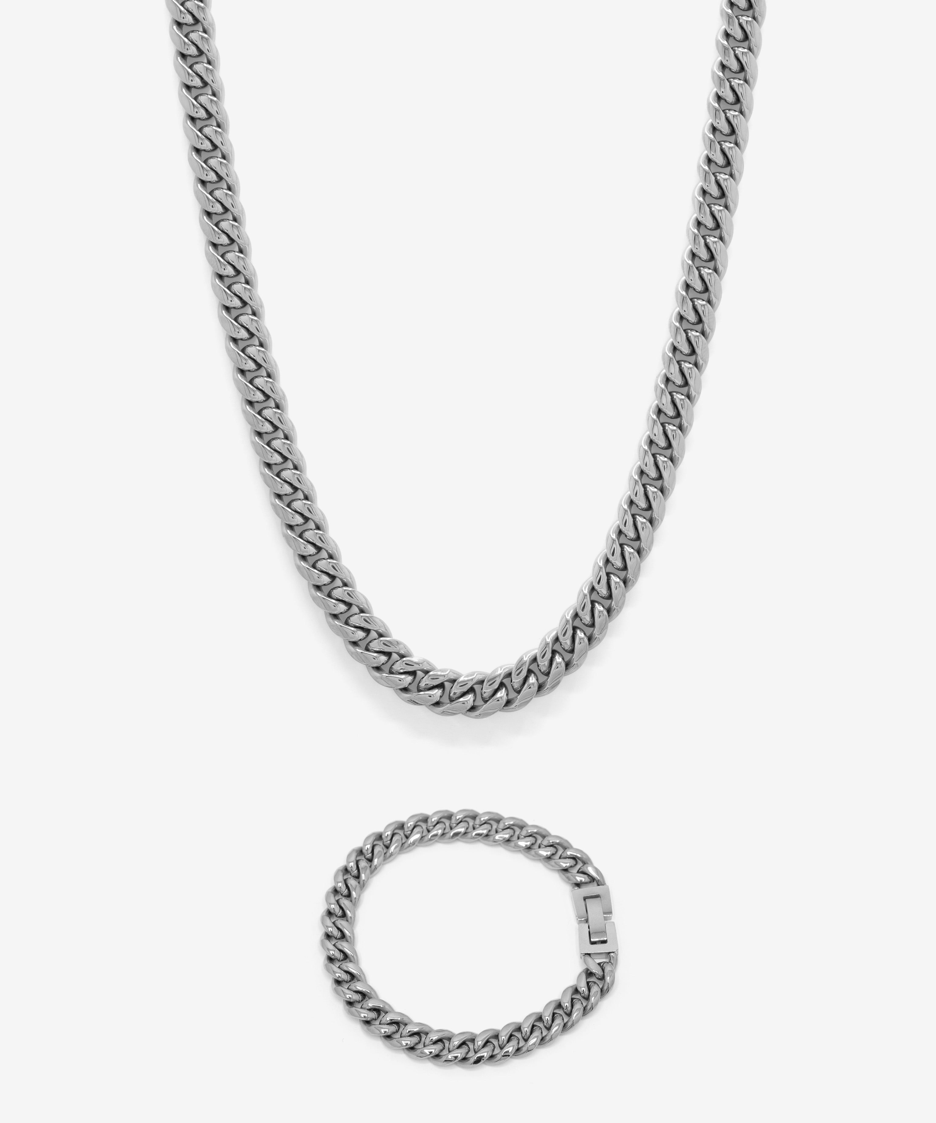 Silver cuban chain necklace and bracelet, 8 mm width, from NOVUS Amsterdam