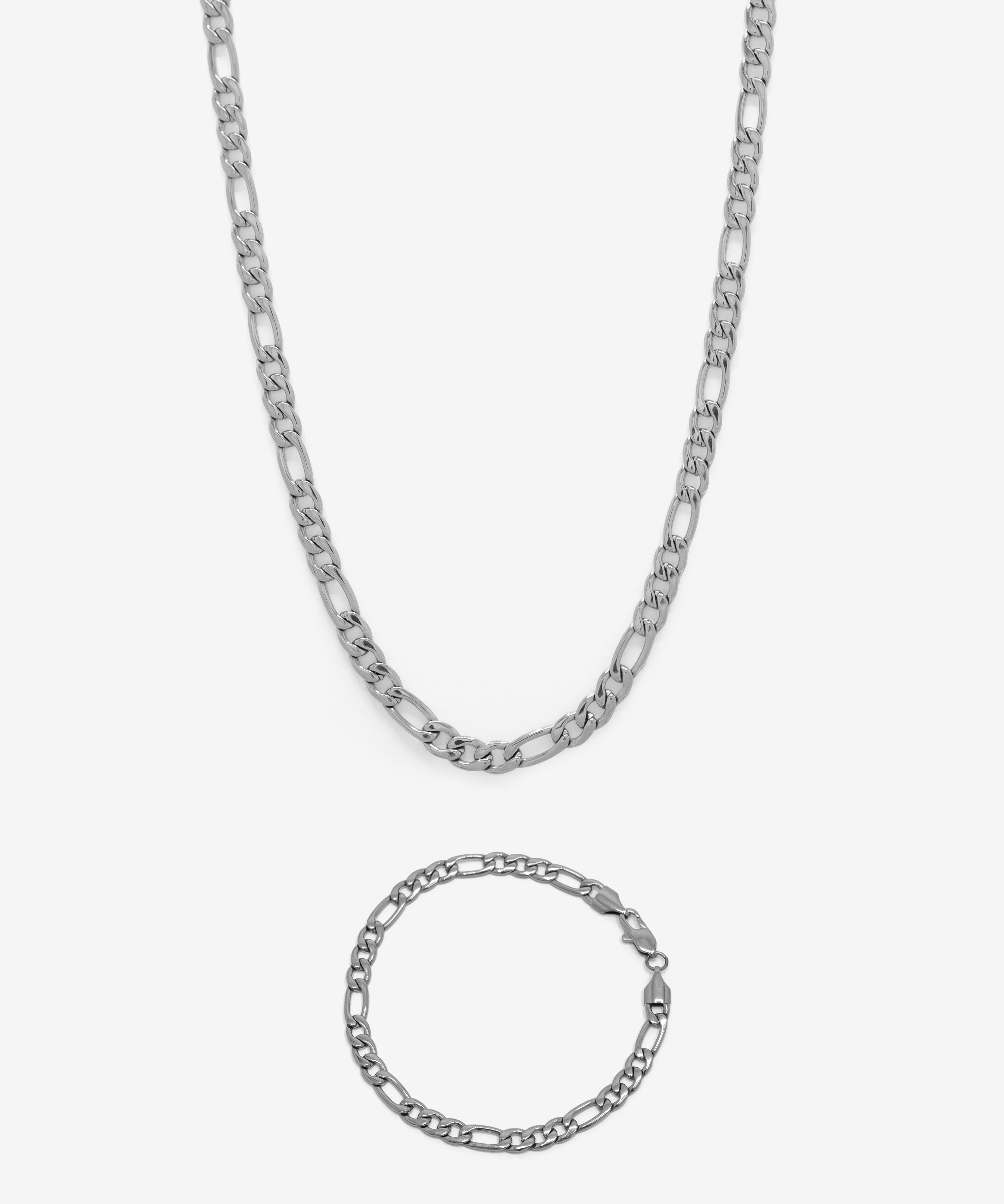 Silver figaro chain necklace and bracelet, 5 mm width, from NOVUS Amsterdam