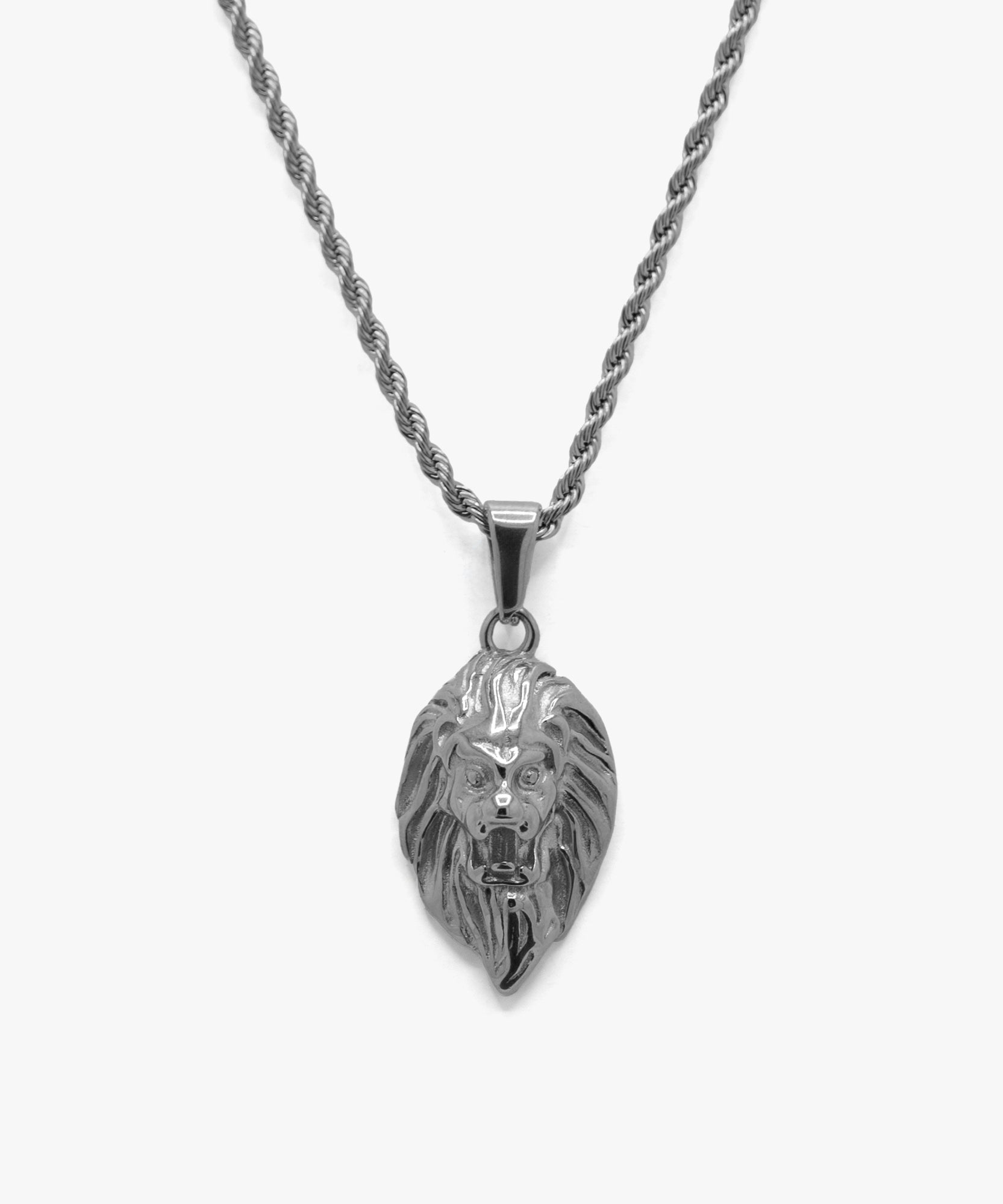 Silver lion pendant with rope chain necklace, from NOVUS Amsterdam