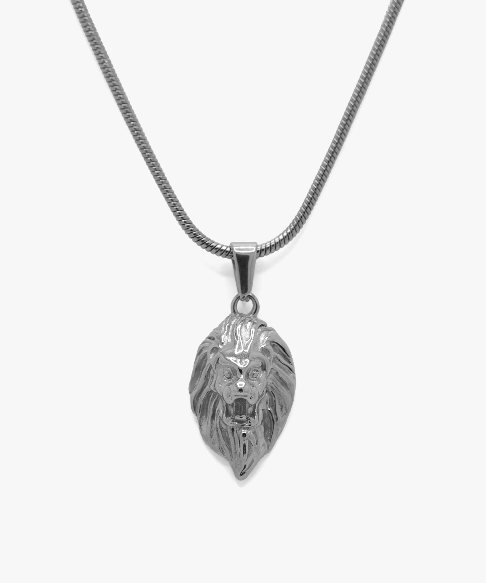 Silver lion pendant with snake chain necklace, from NOVUS Amsterdam