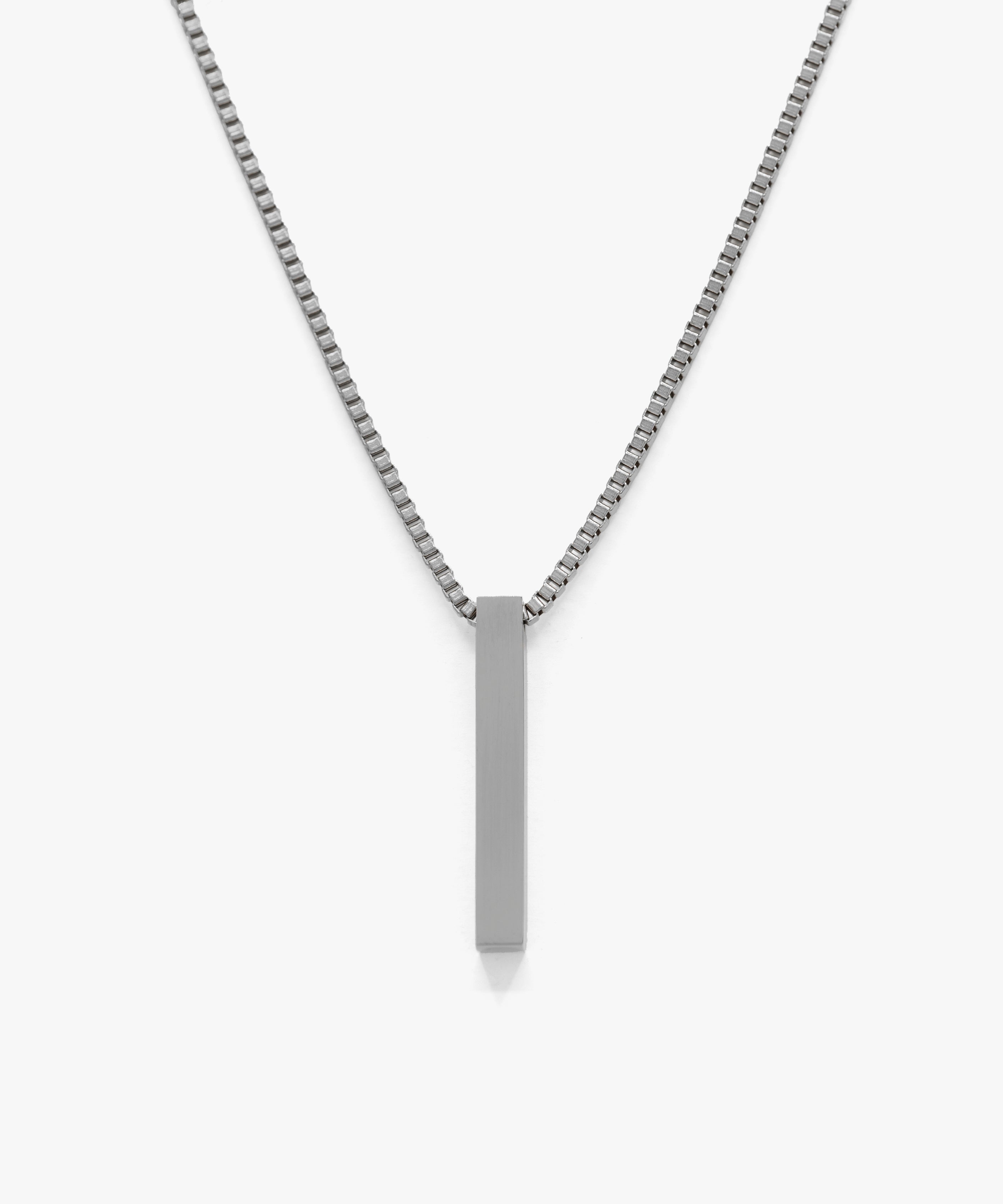 Silver minimalistic rectangle pendant with box chain necklace, from NOVUS Amsterdam