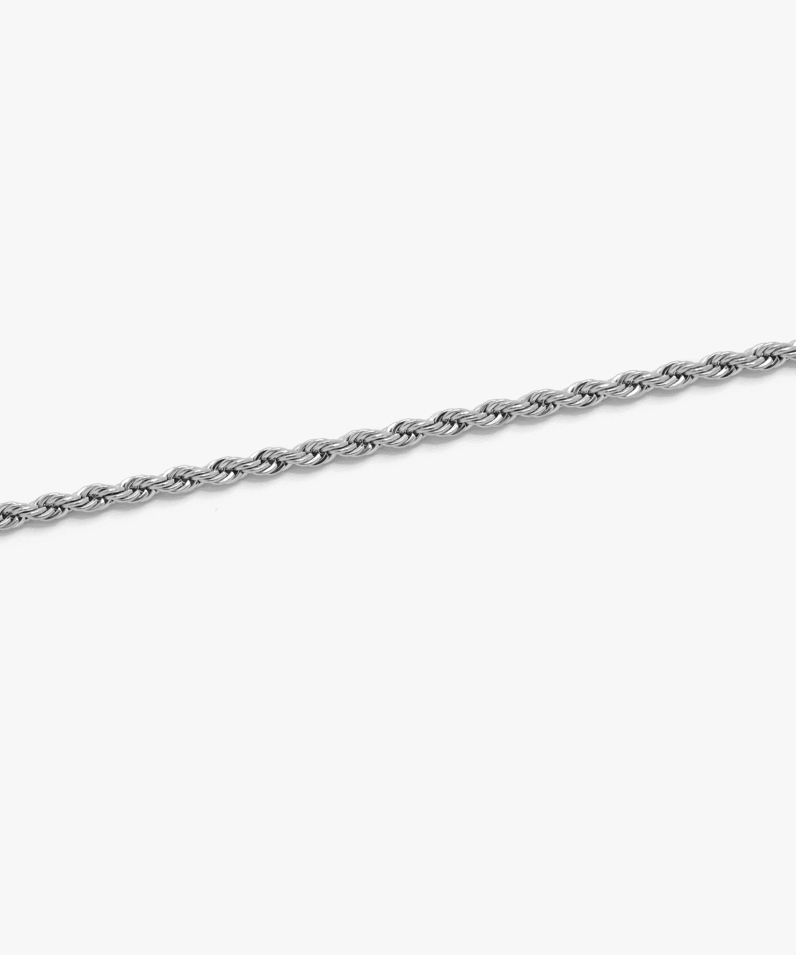 Close-up detail silver rope bracelet with lobster clasp, 3 mm width, from NOVUS Amsterdam