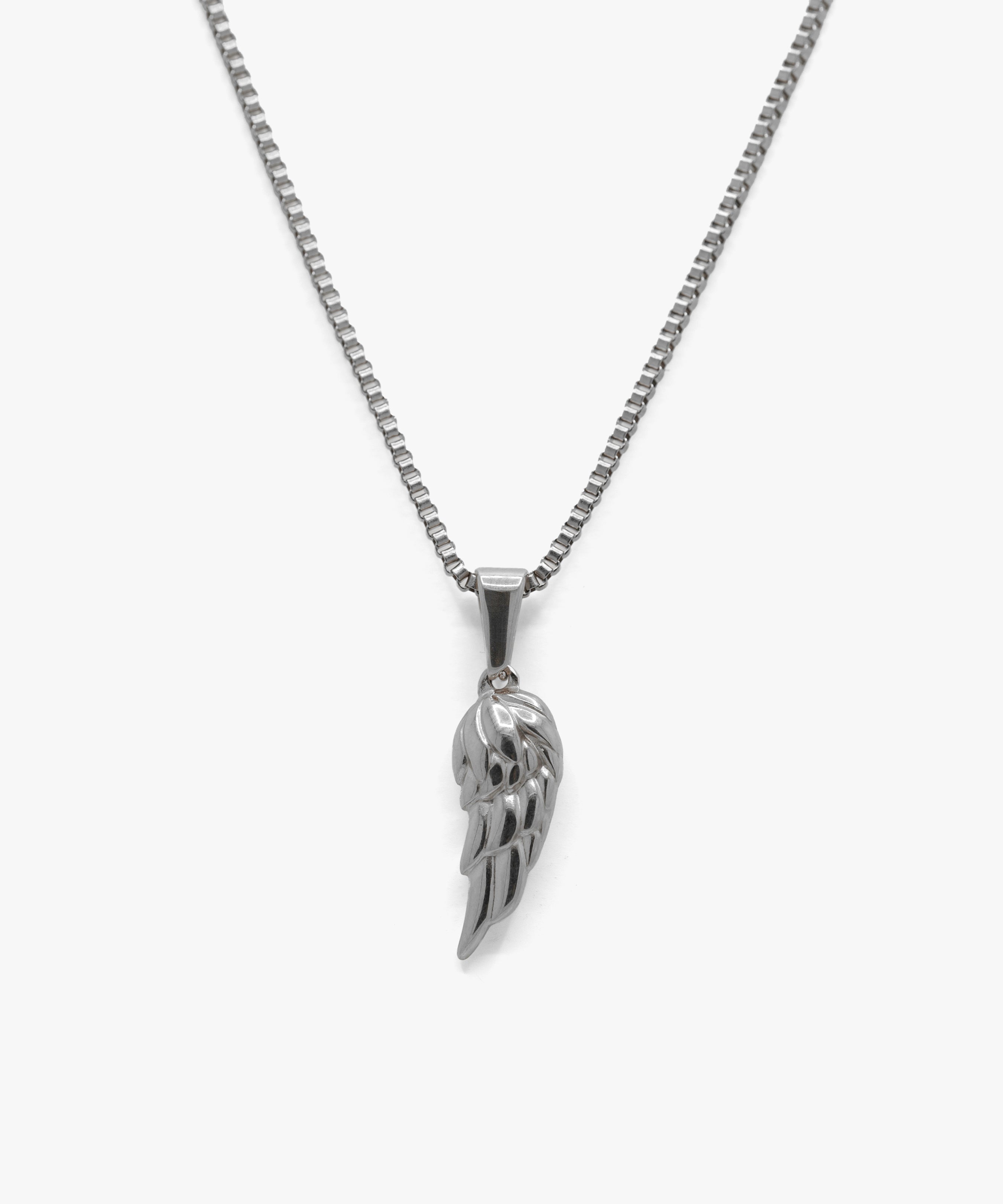 Silver wings pendant with box chain necklace, from NOVUS Amsterdam