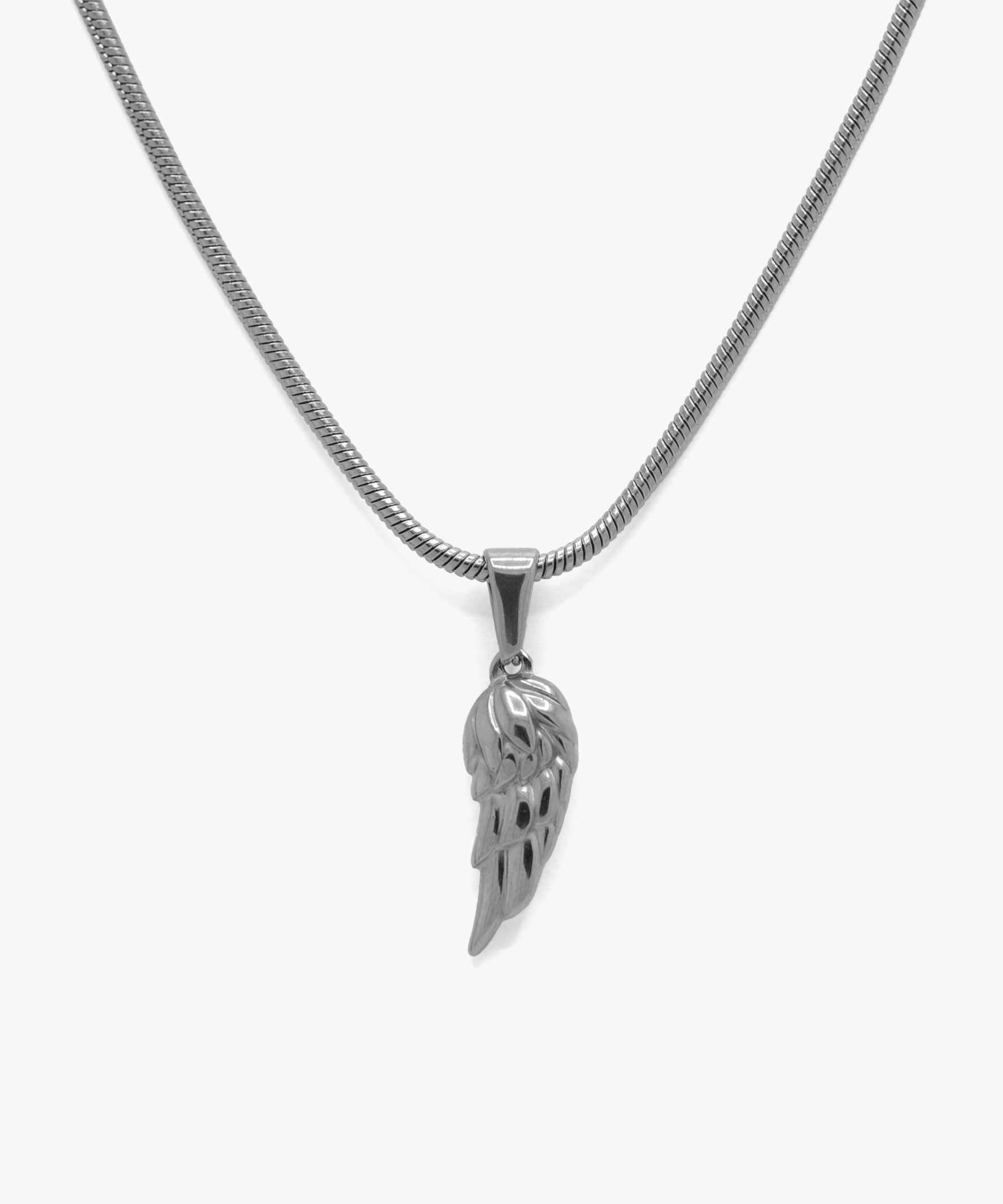 Silver wings pendant with snake chain necklace, from NOVUS Amsterdam