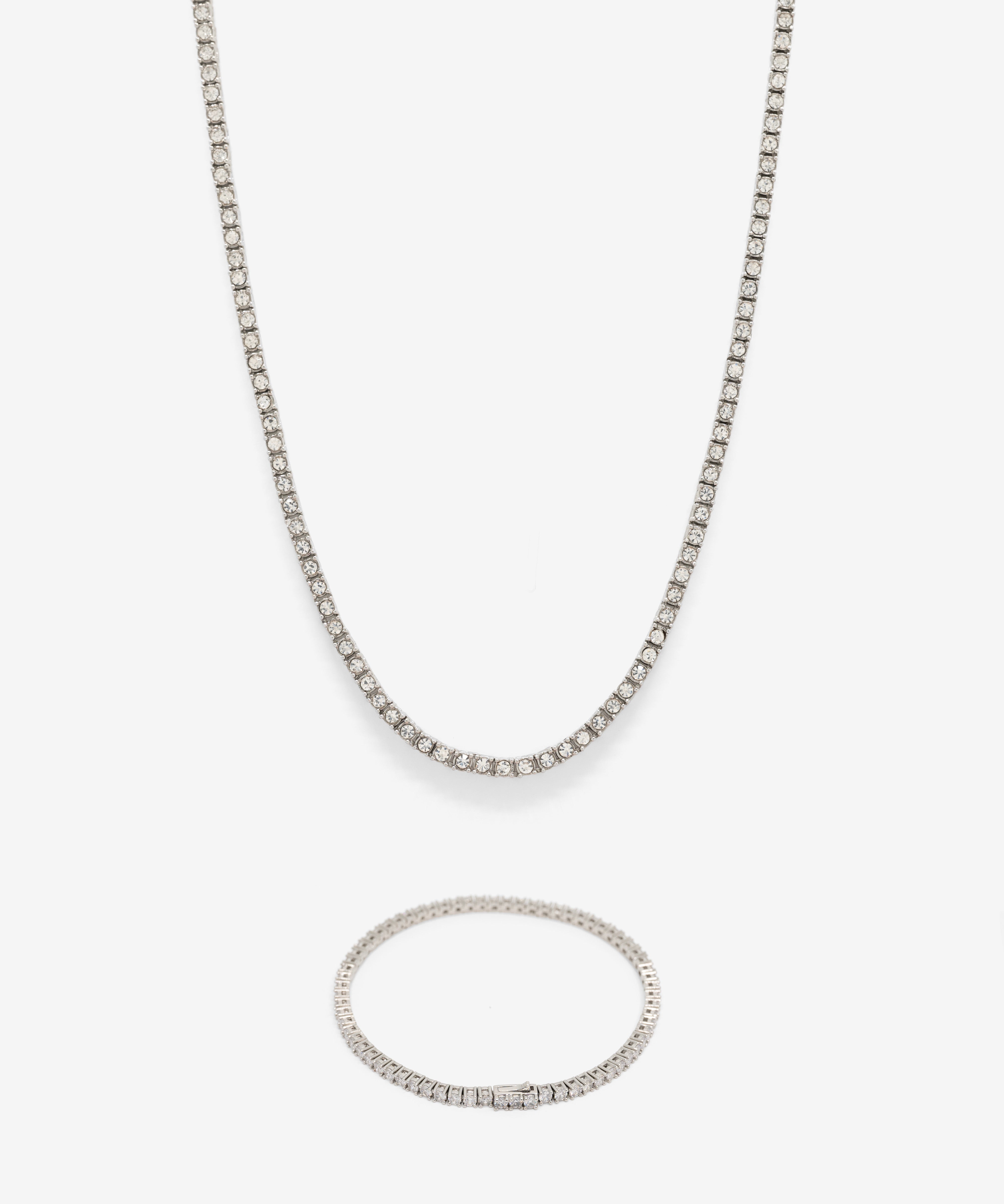 Tennis chain bundle set, silver necklace and bracelet 3 mm width, from NOVUS Amsterdam